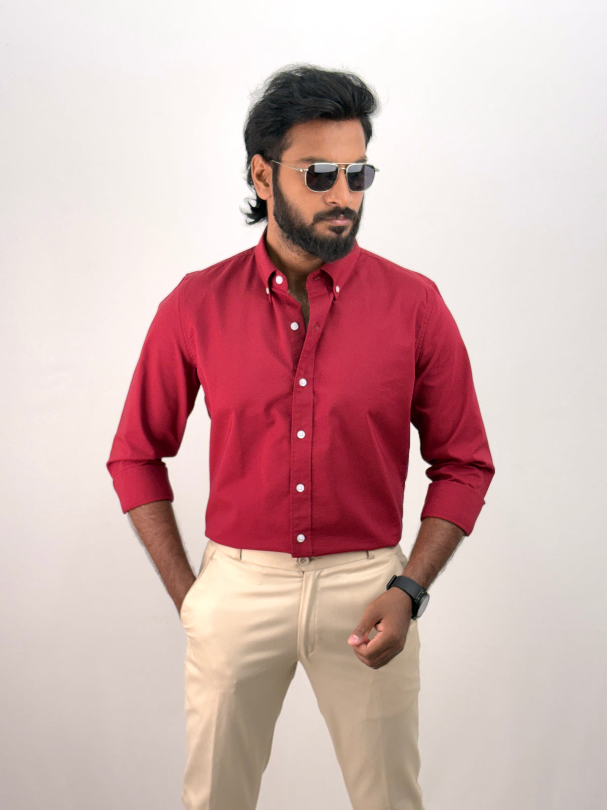 Red Plain Oxford Shirt