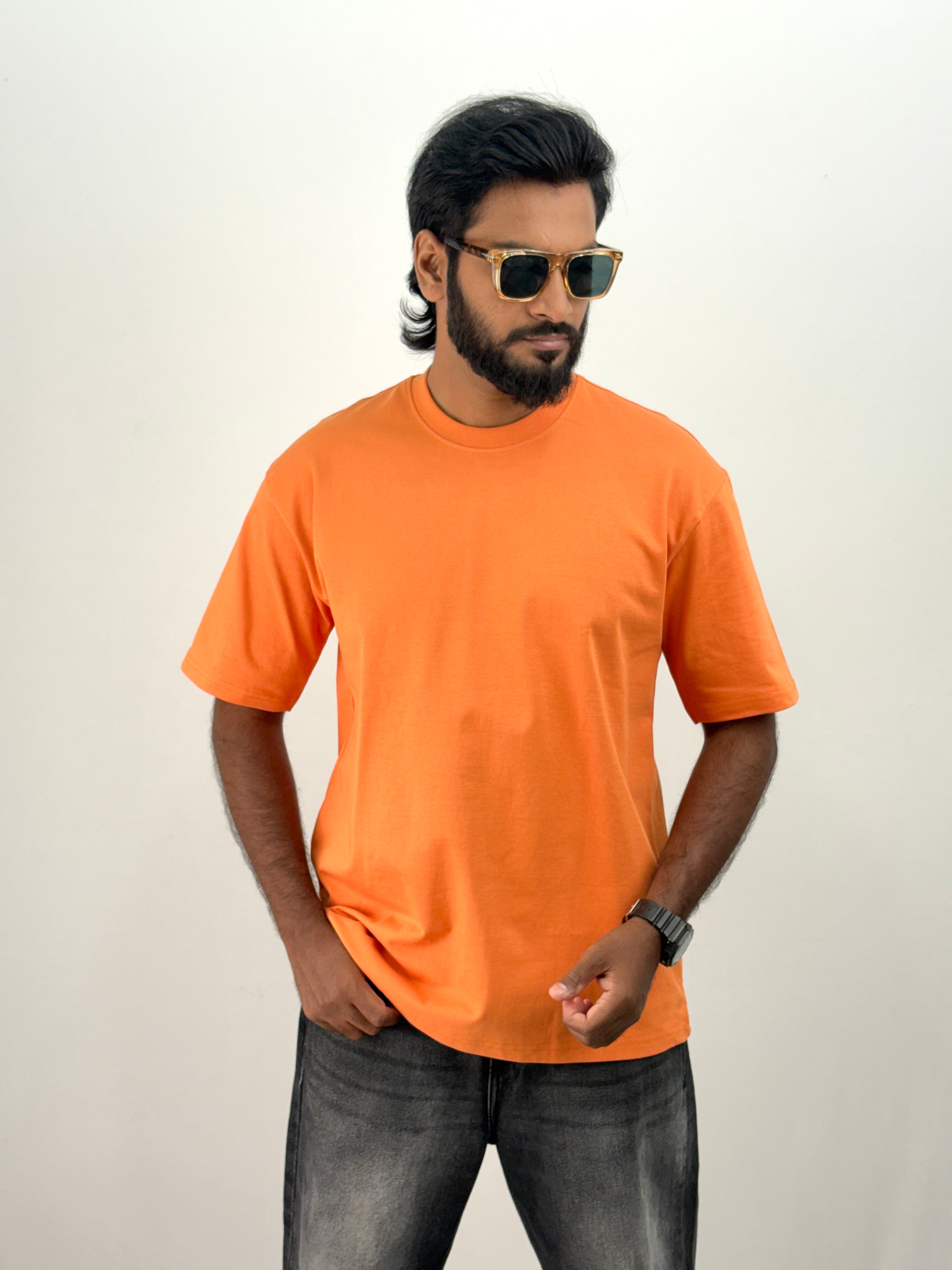 Orange Plain Oversized T-Shirt