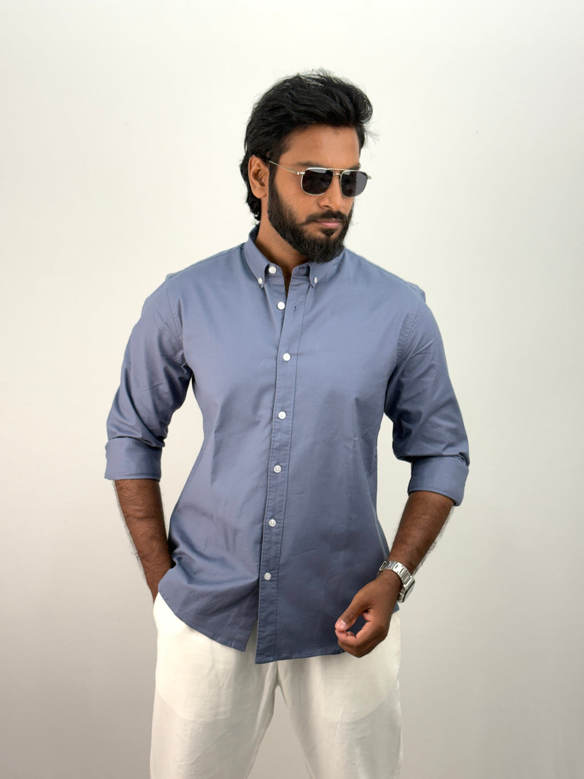 Blue Elbow Patch Shirt 1