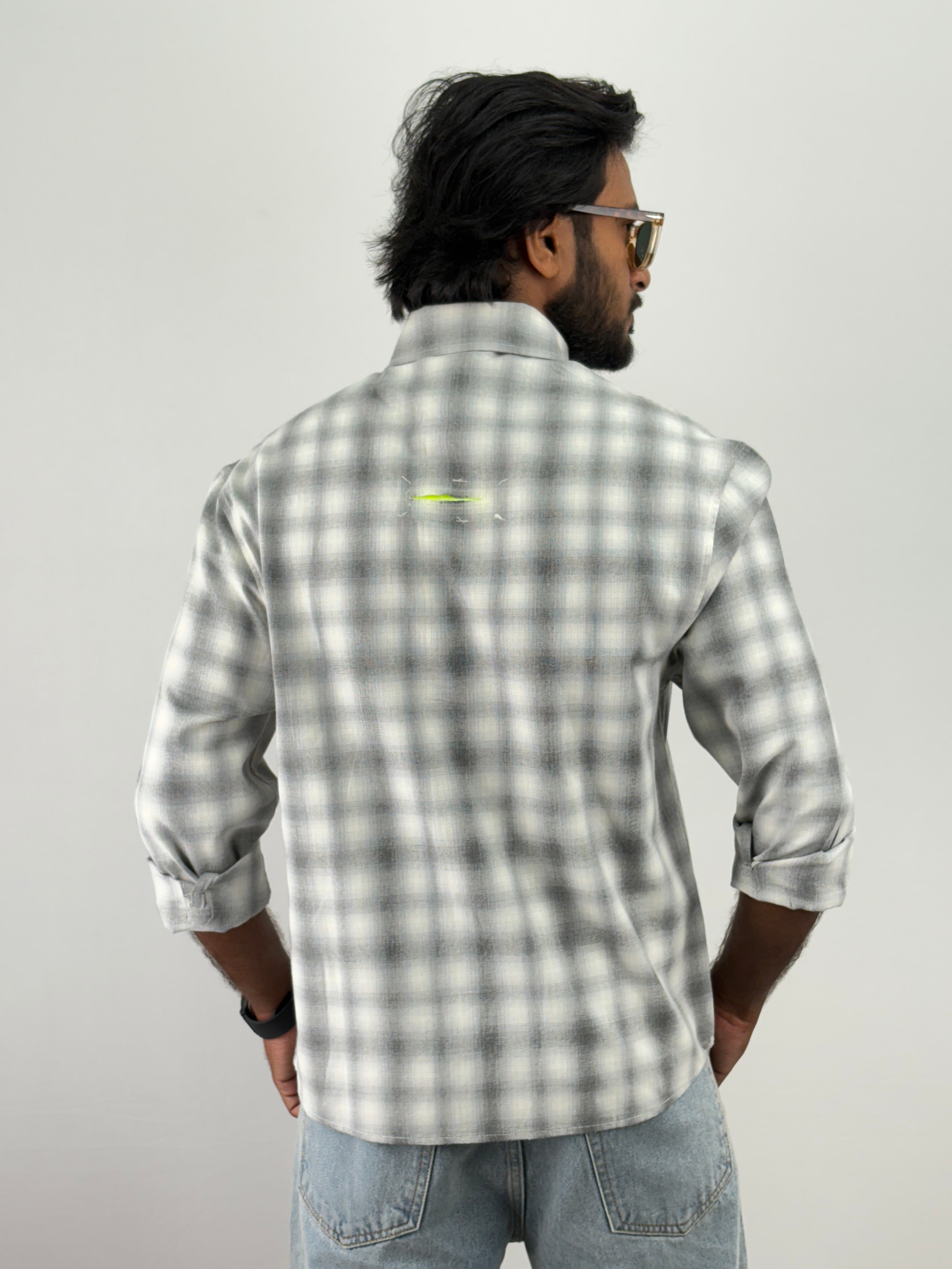 White Grey Oversized Flannel Shirt