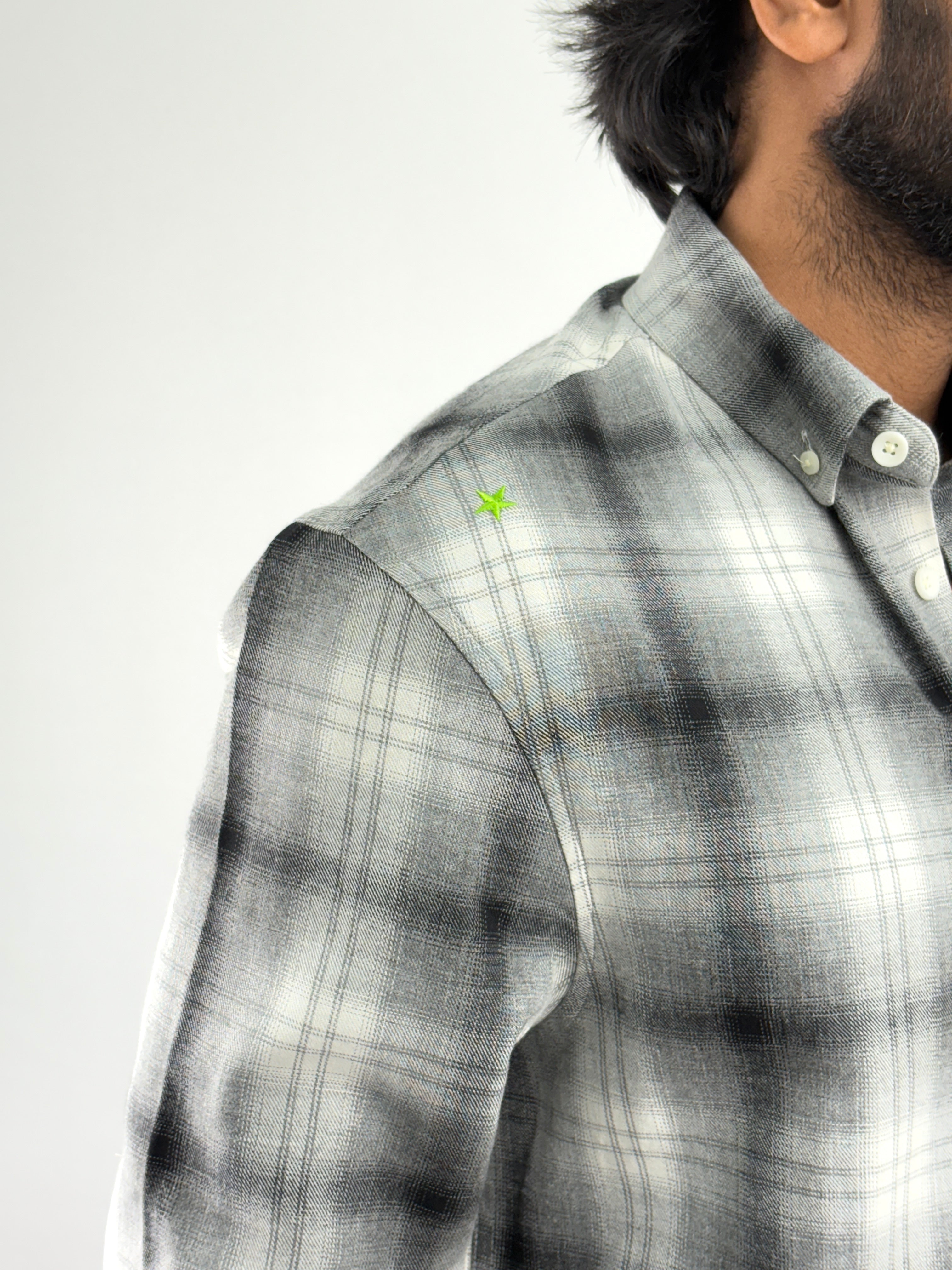 Black Grey Oversized Flannel Shirt