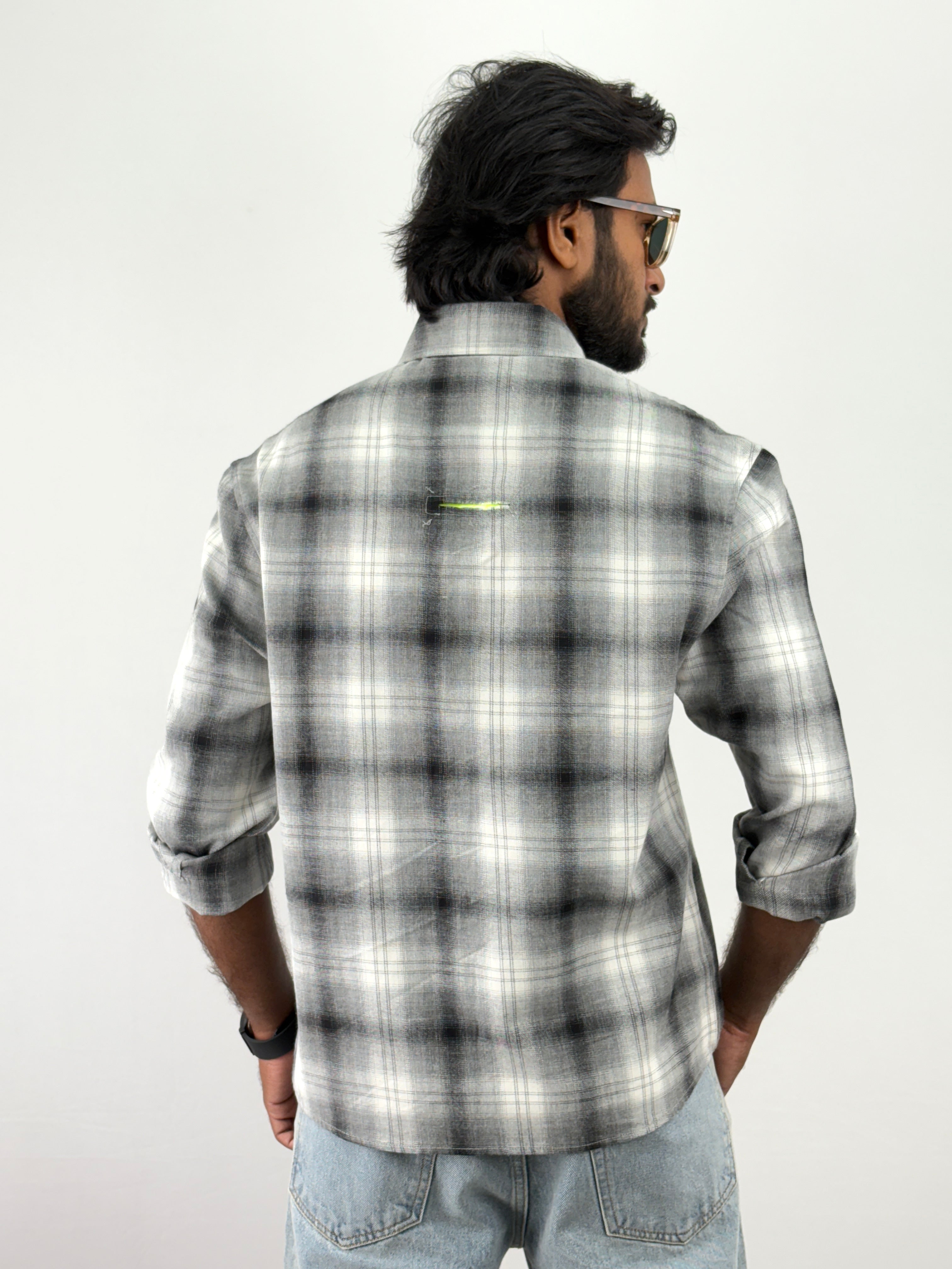 Black Grey Oversized Flannel Shirt
