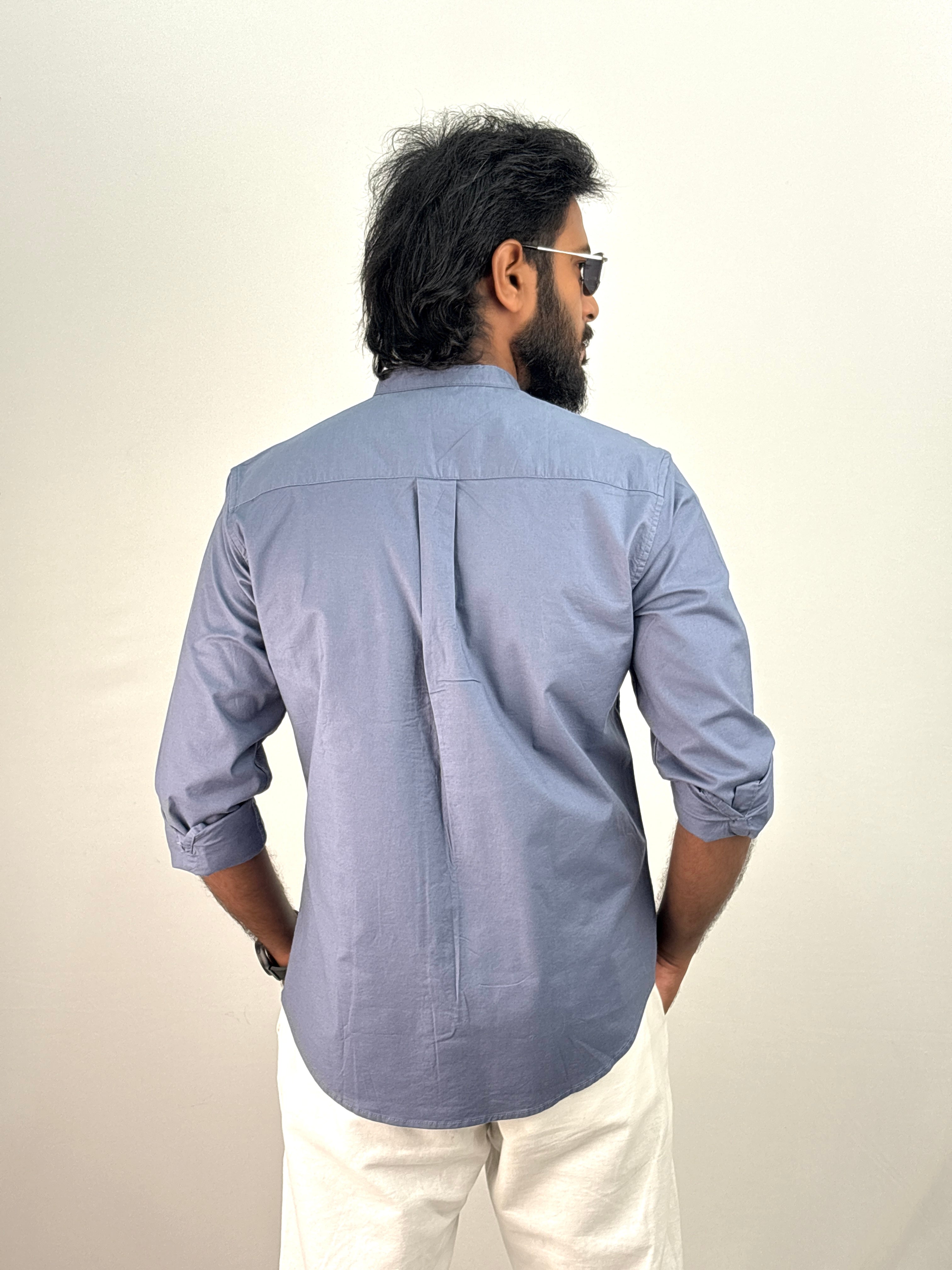 Blue Mandarin Collar Shirt