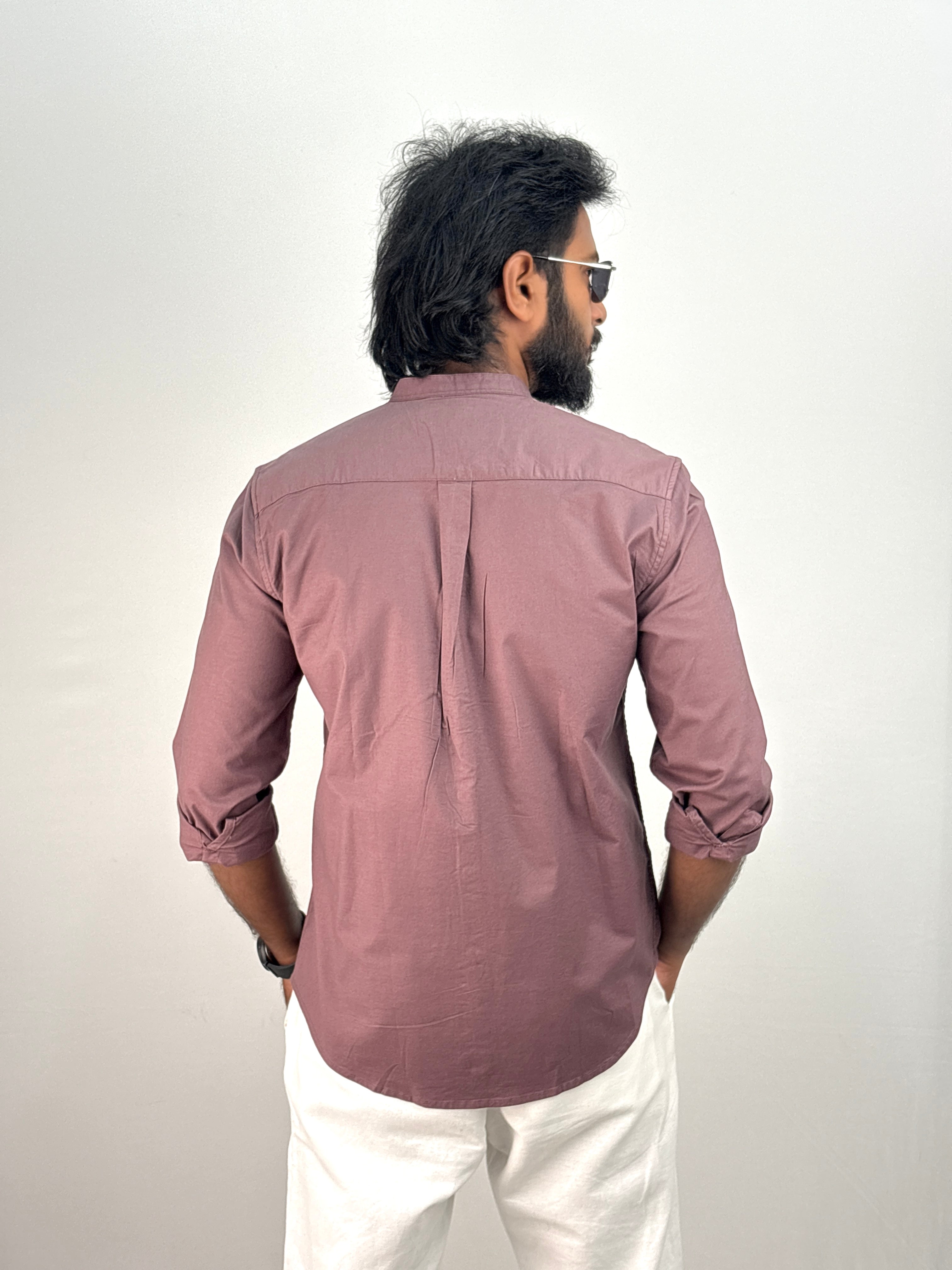 Burgundy Mandarin Collar Shirt