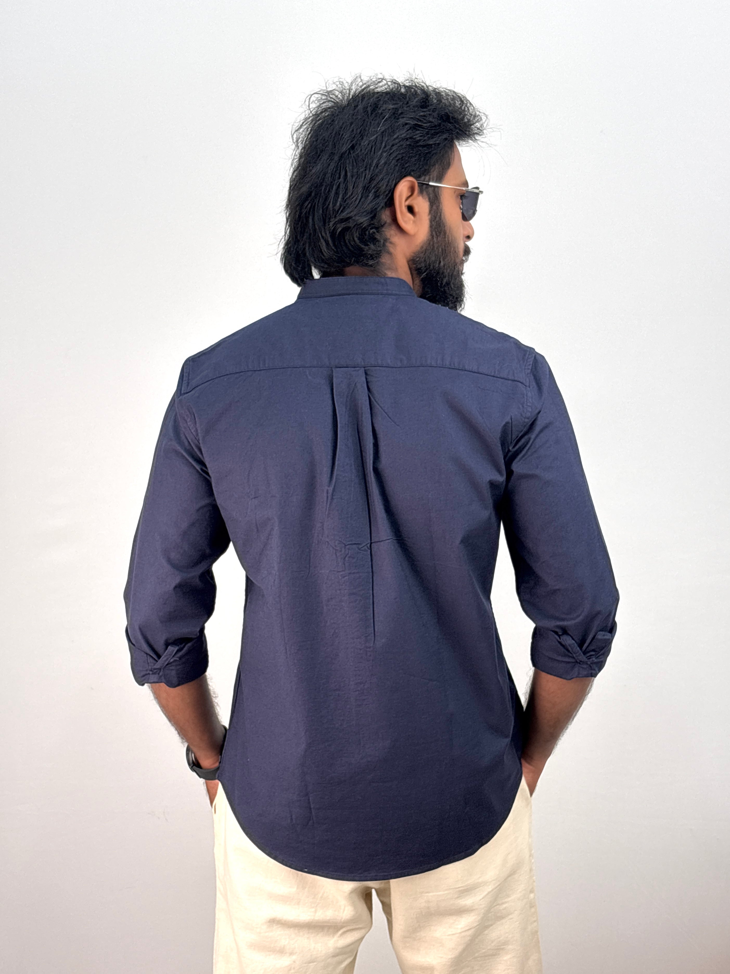 Navy Mandarin Collar Shirt