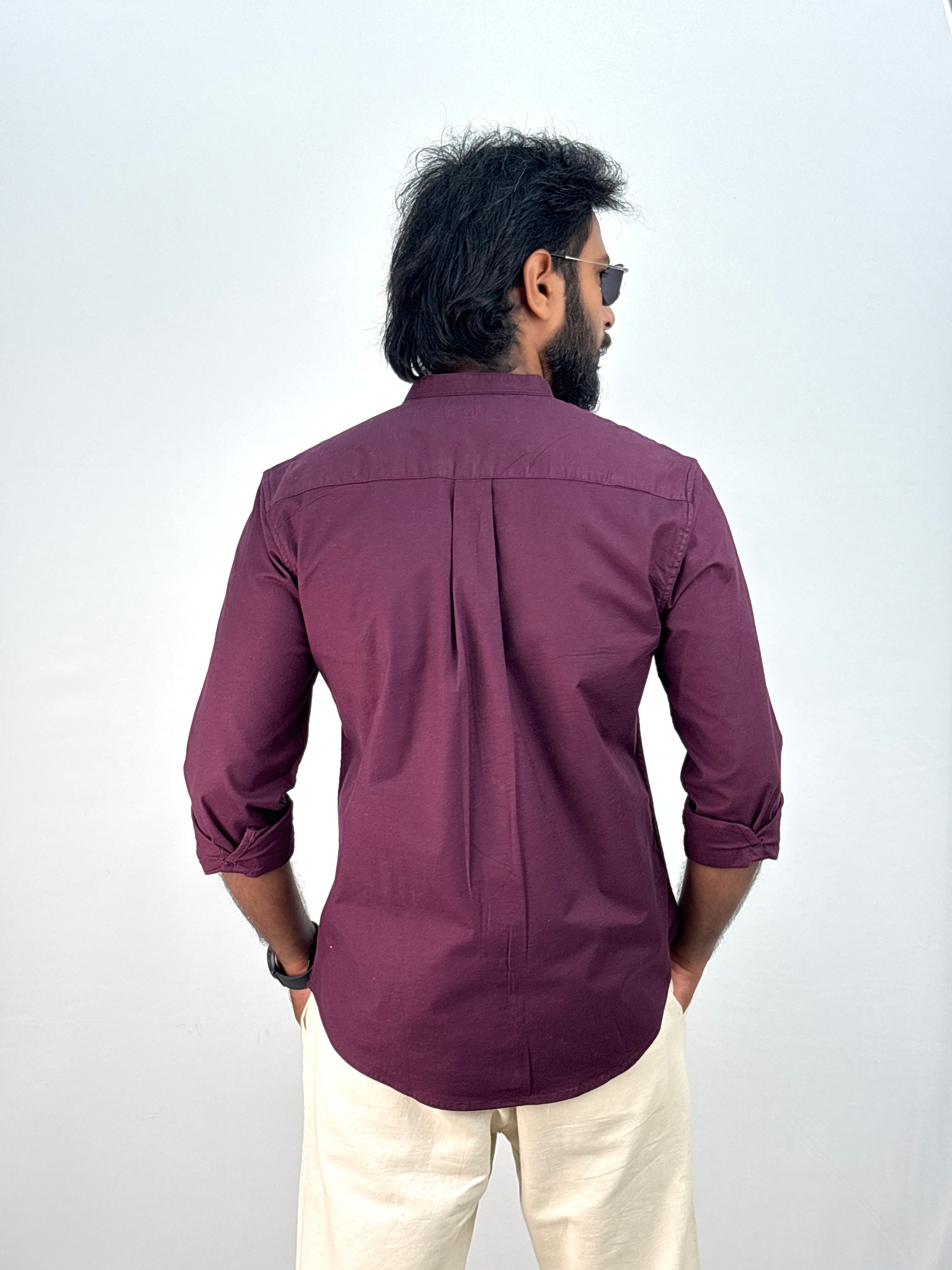 Wine Mandarin Collar Shirt
