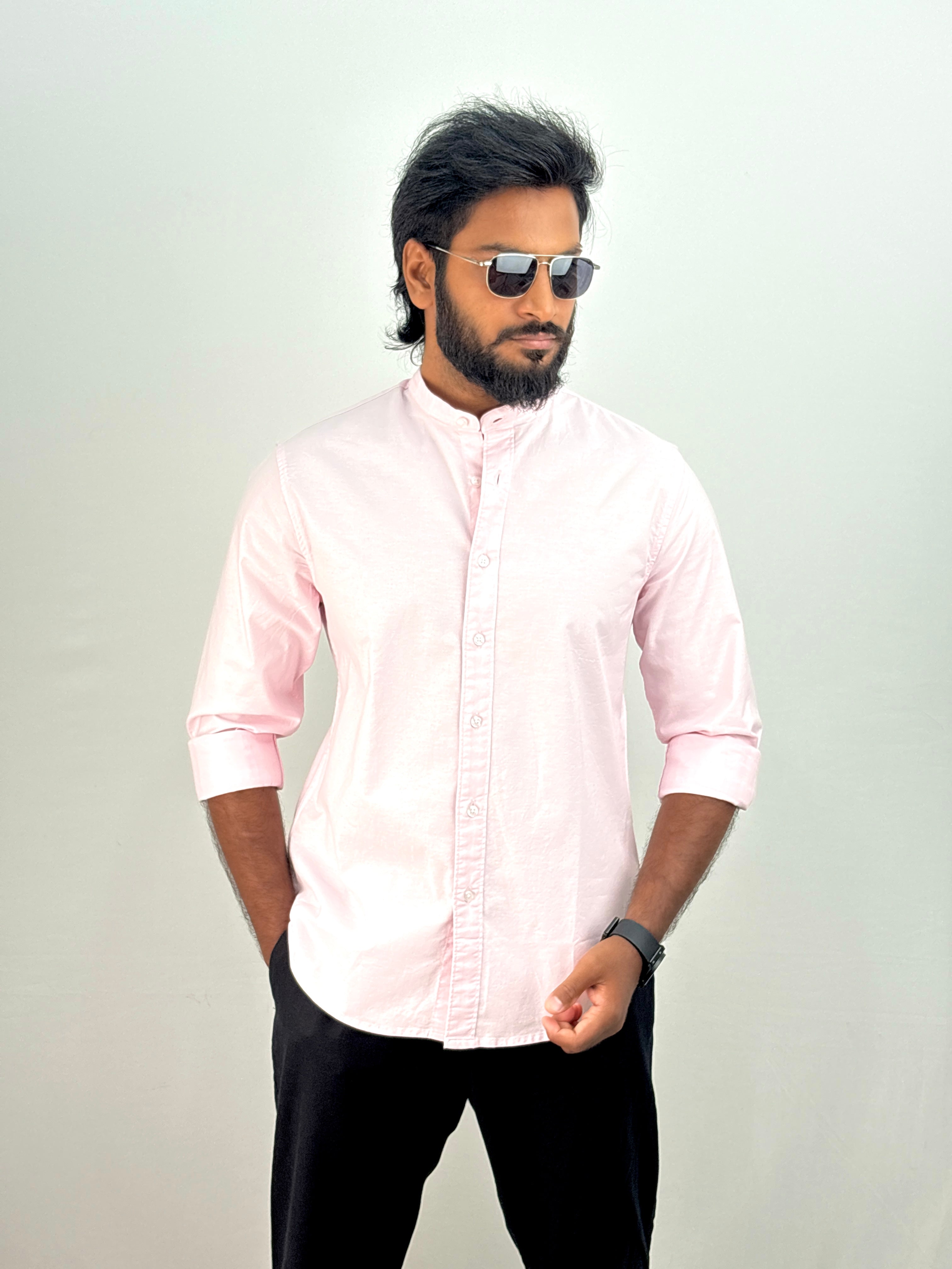 Pink Mandarin Collar Shirt