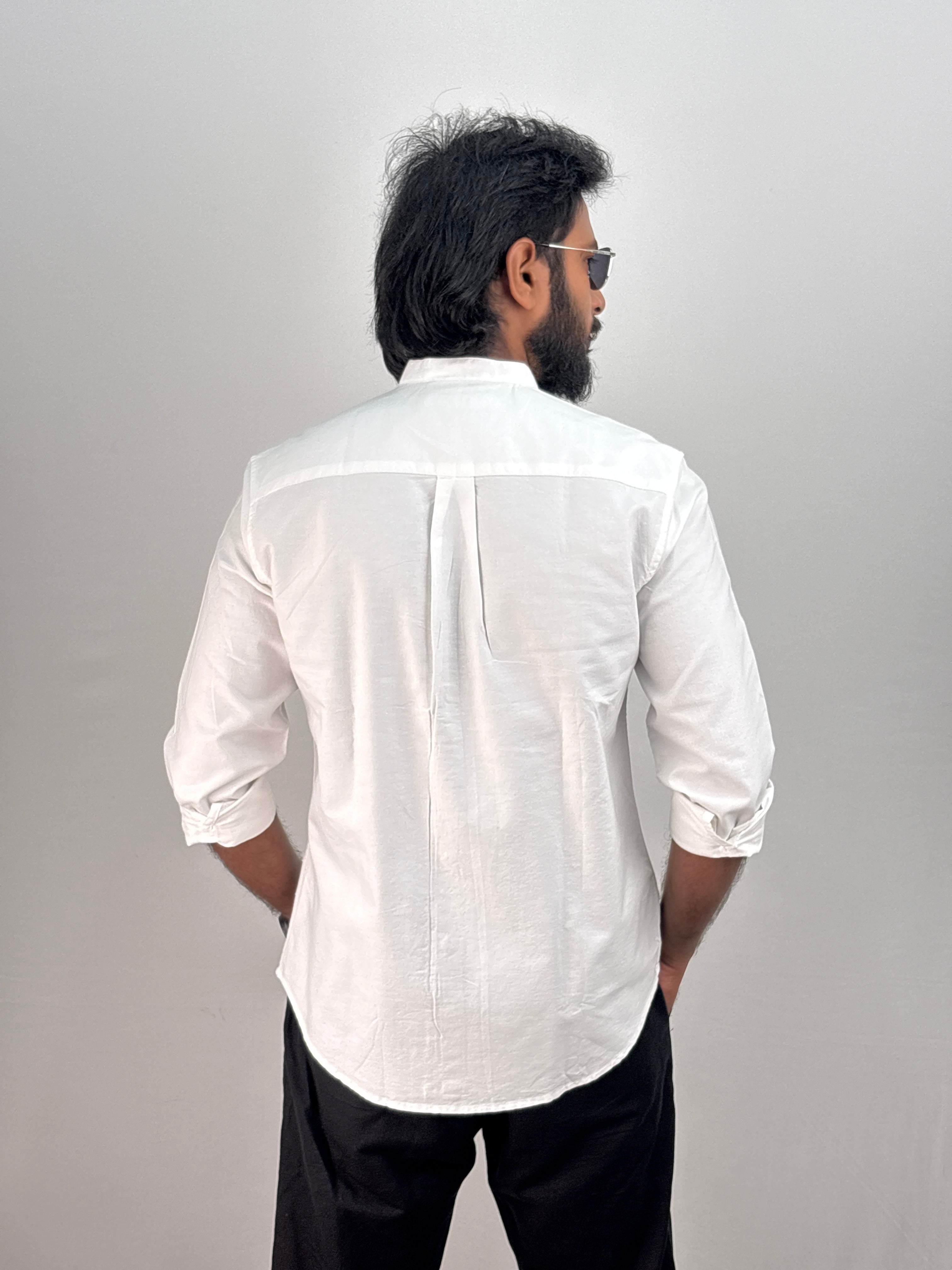 White Mandarin Collar Shirt