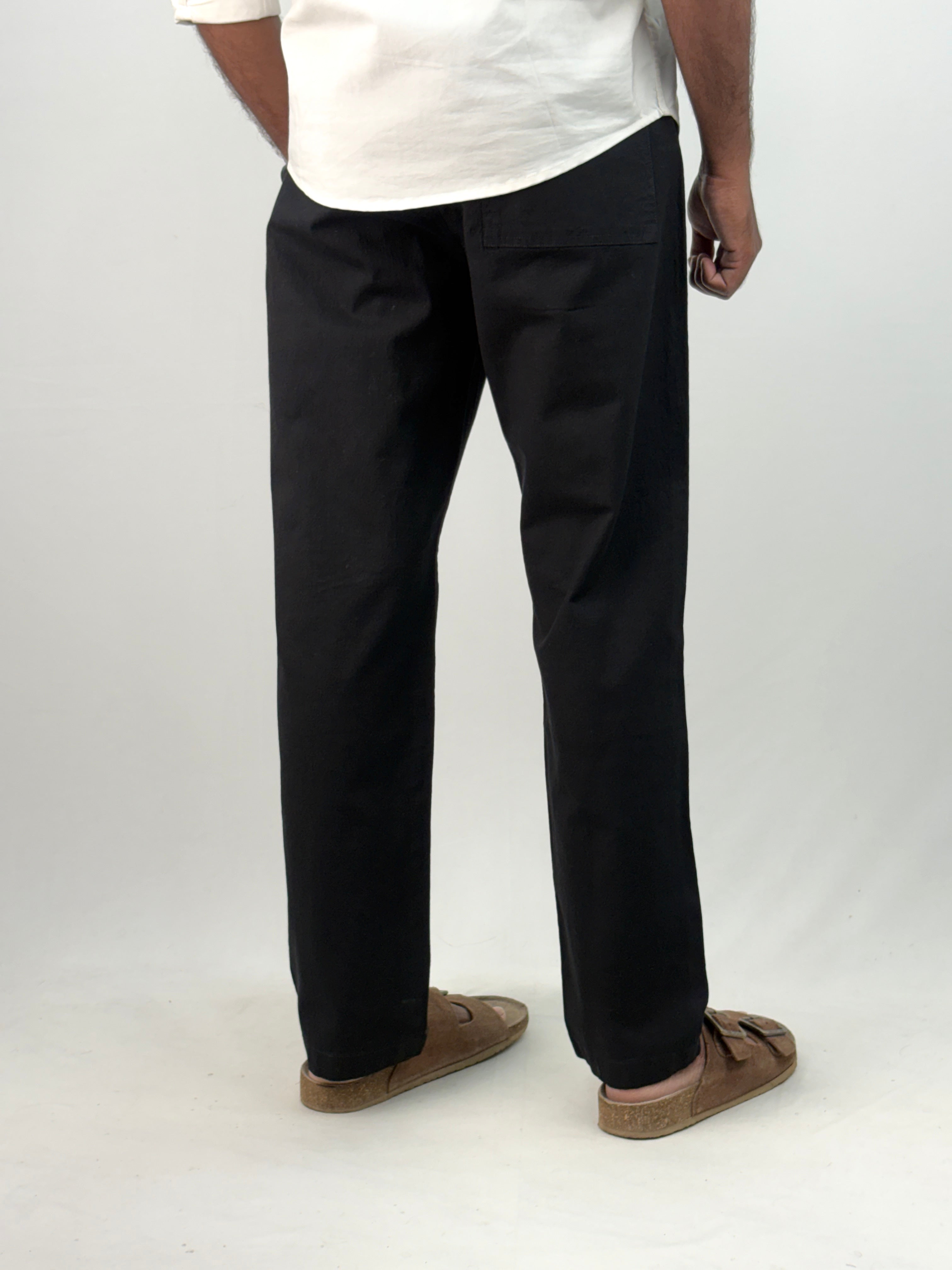 Black Relaxed Fit Linen Pant 6