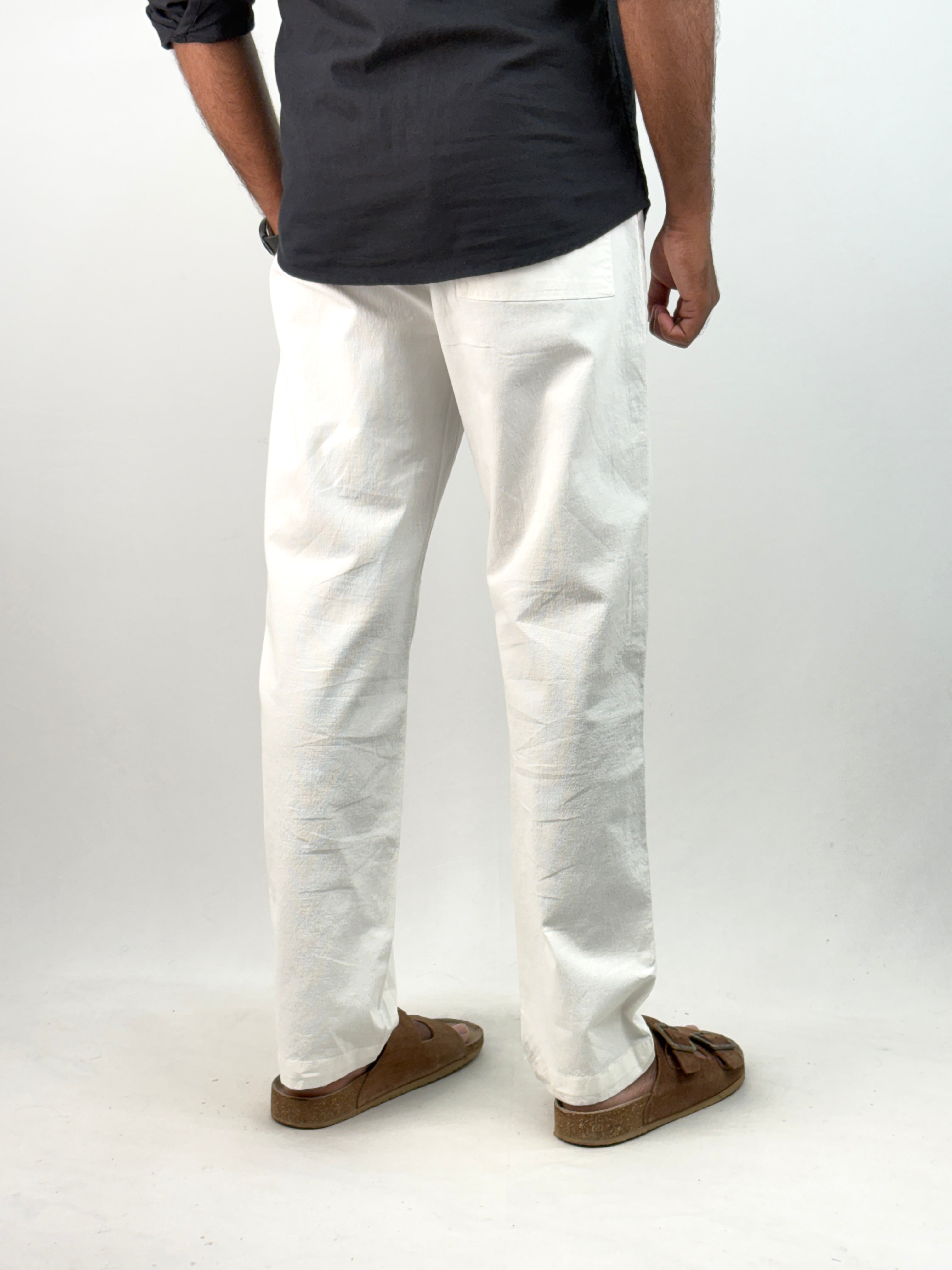 White Relaxed Fit Linen Pant 6