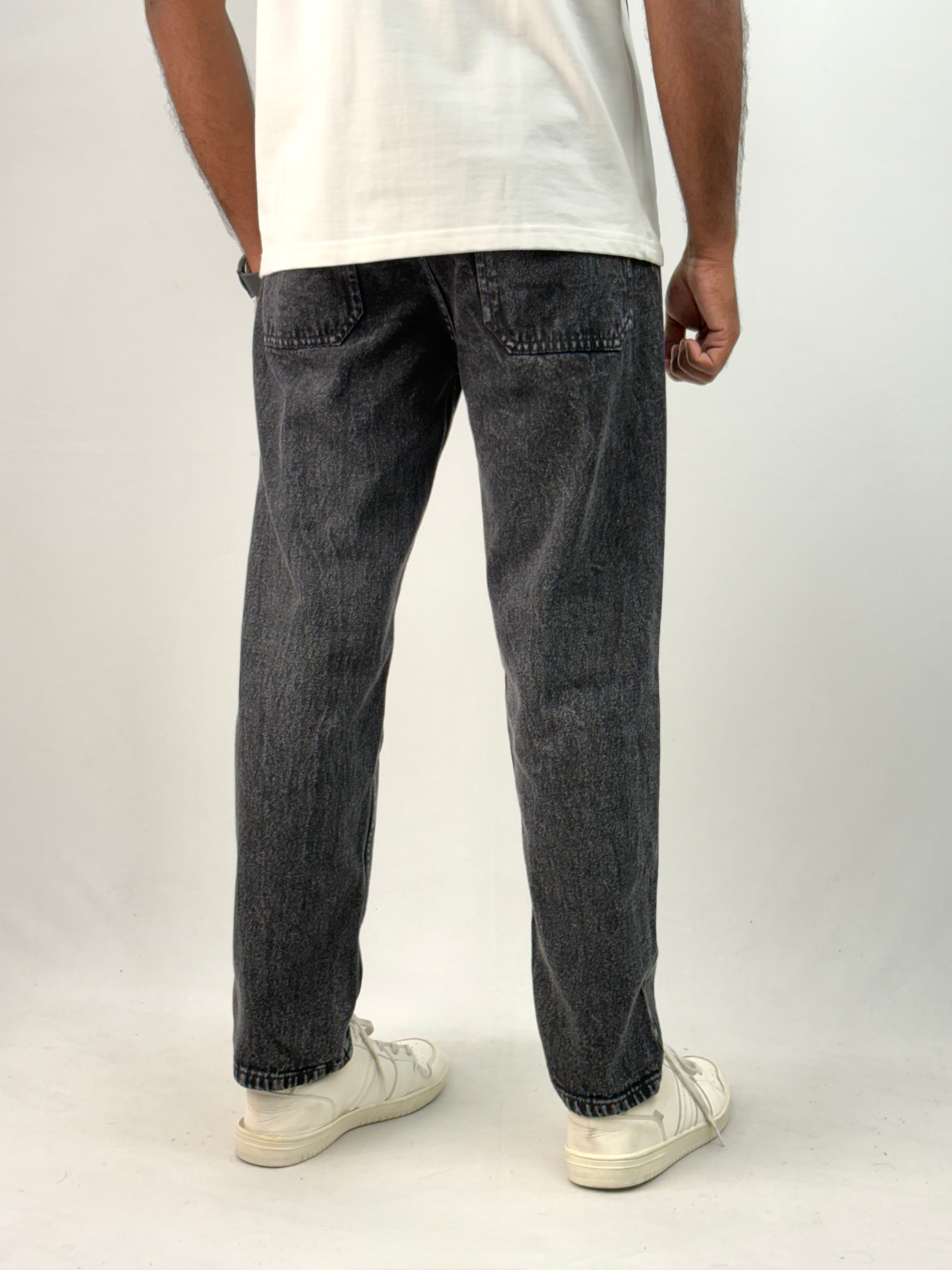 Black Acid Wash Semi Baggy Jean
