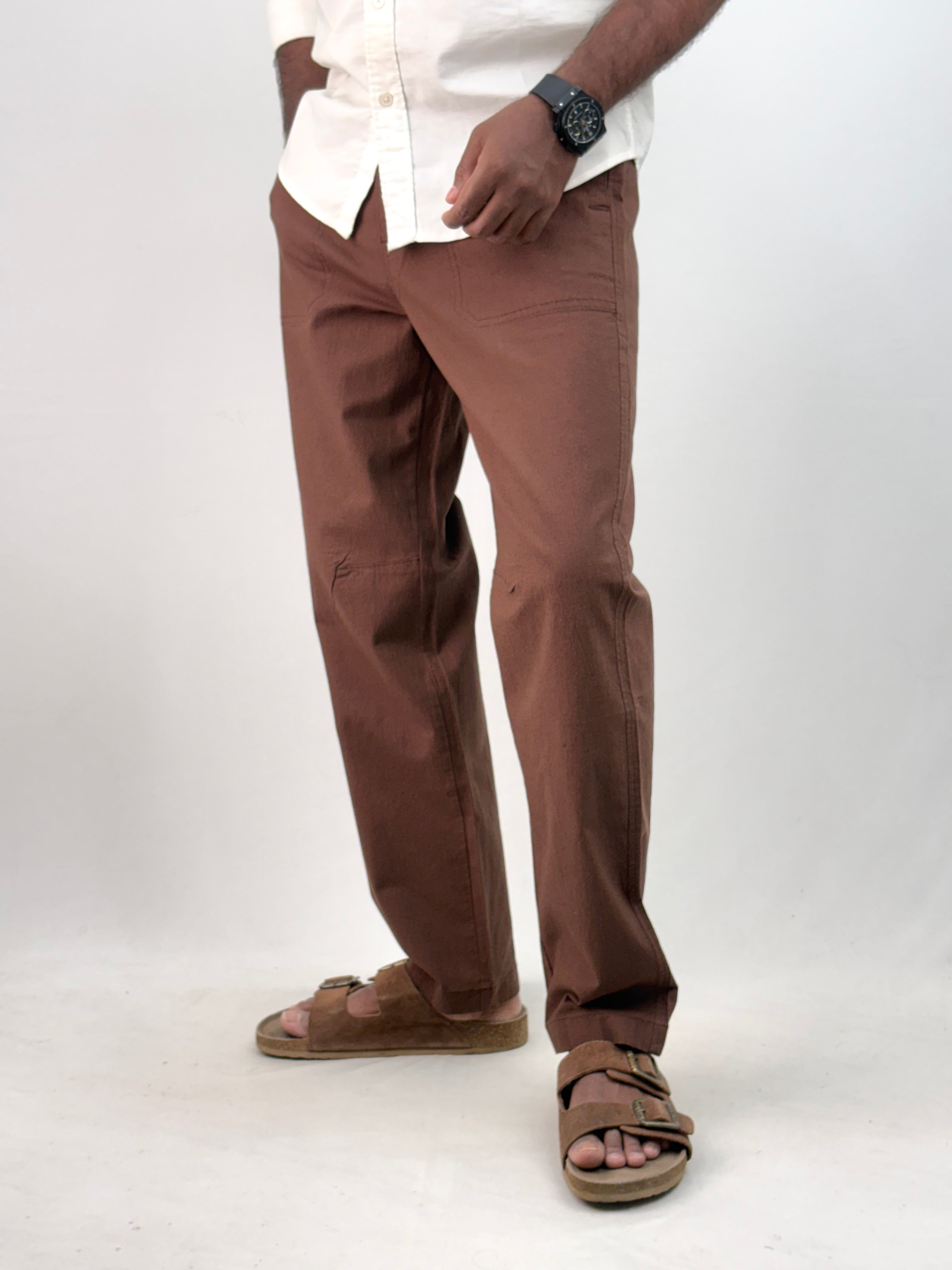 Brown Relaxed Fit Linen Pant 6