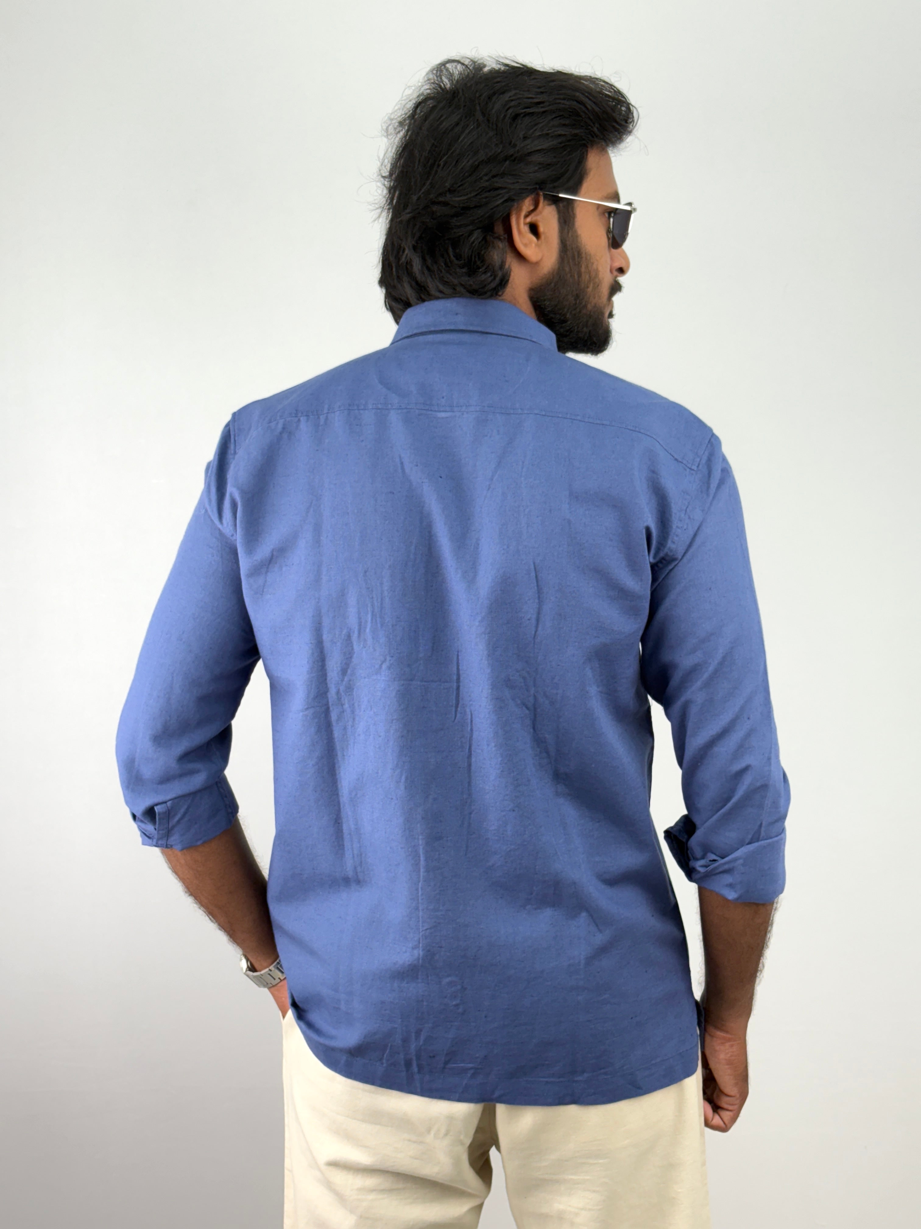 Blue Linen Embroidery Shirt