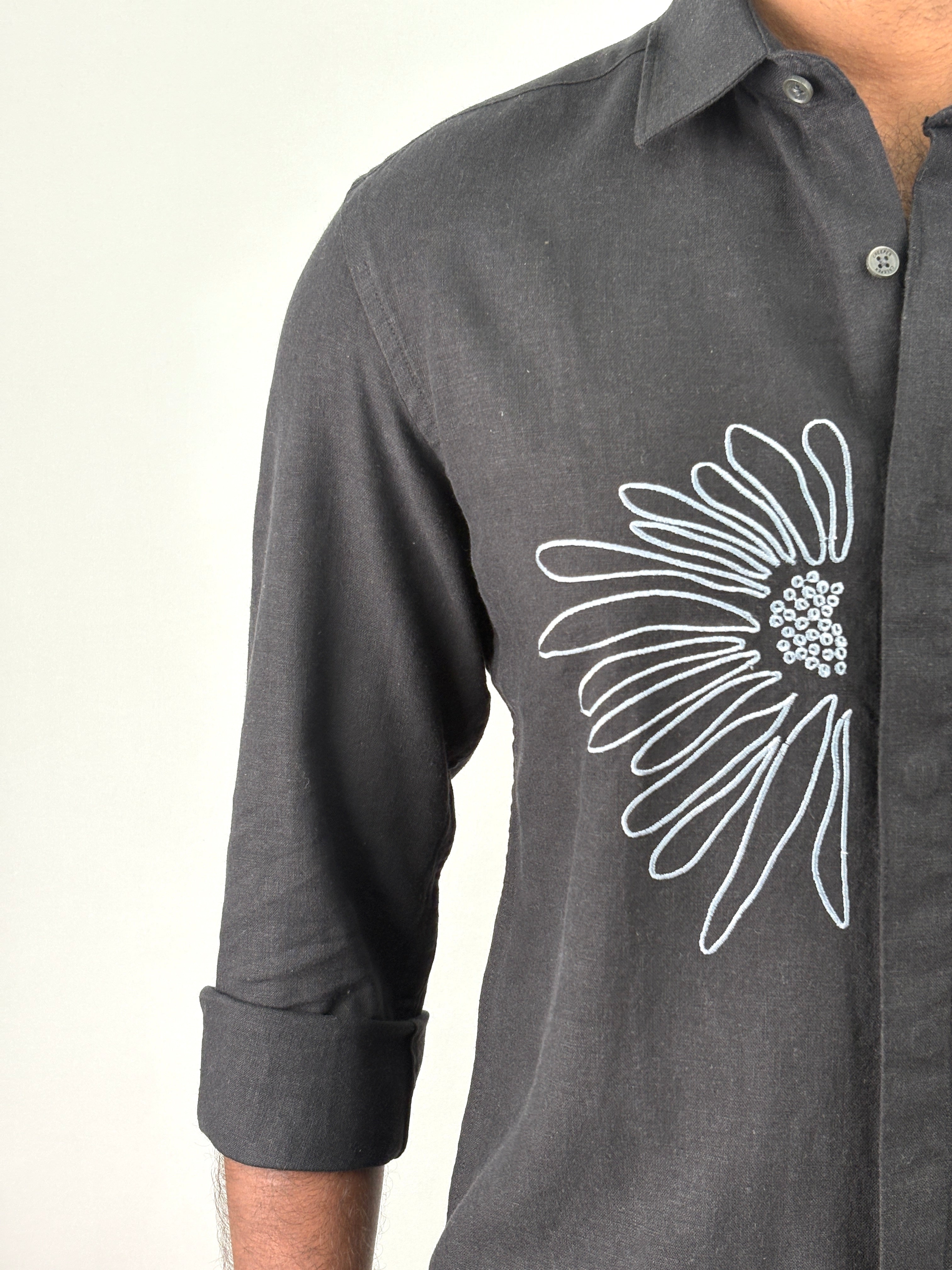 Black Linen Embroidery Shirt