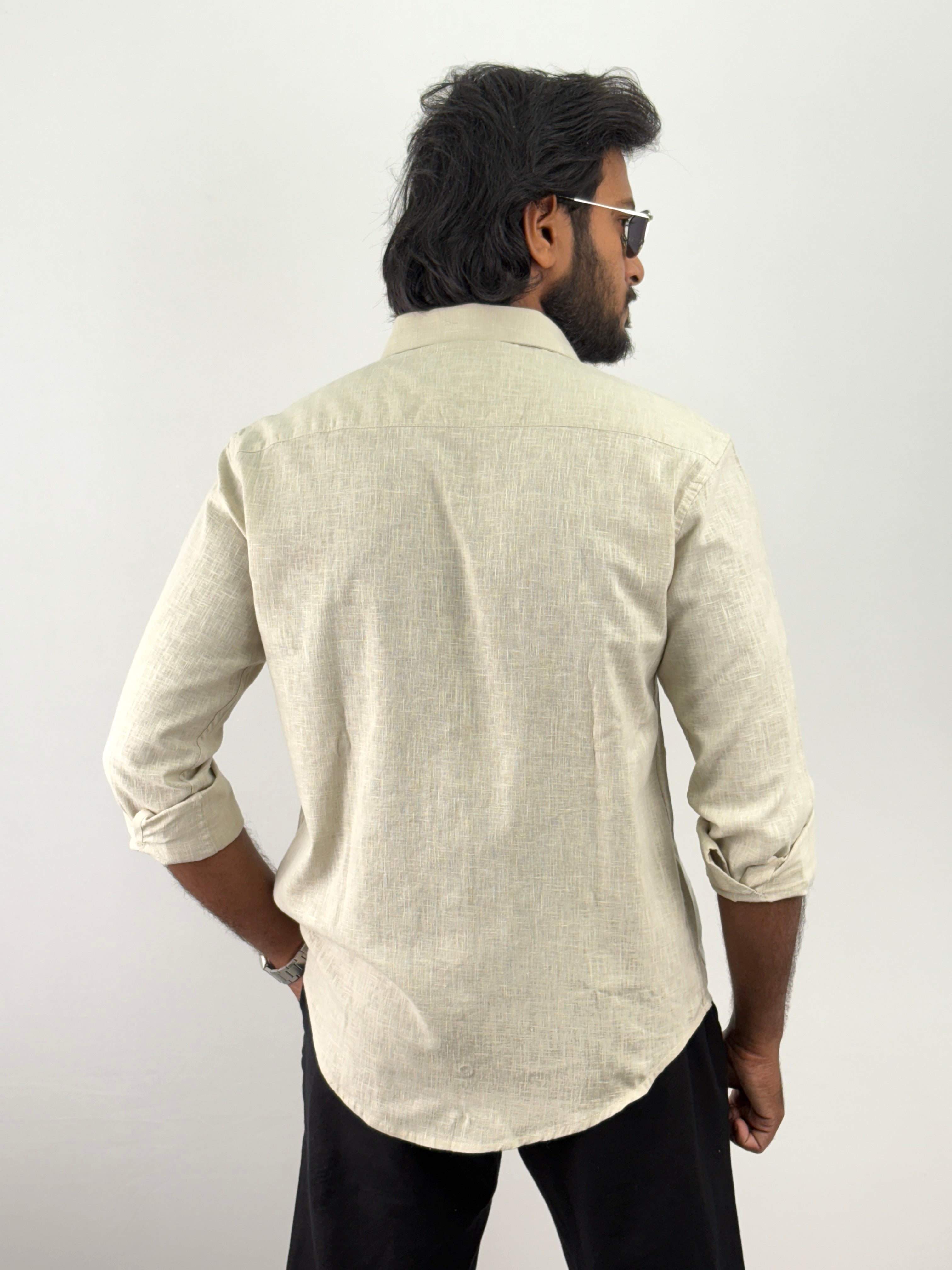 Beige Linen Embroidery Shirts