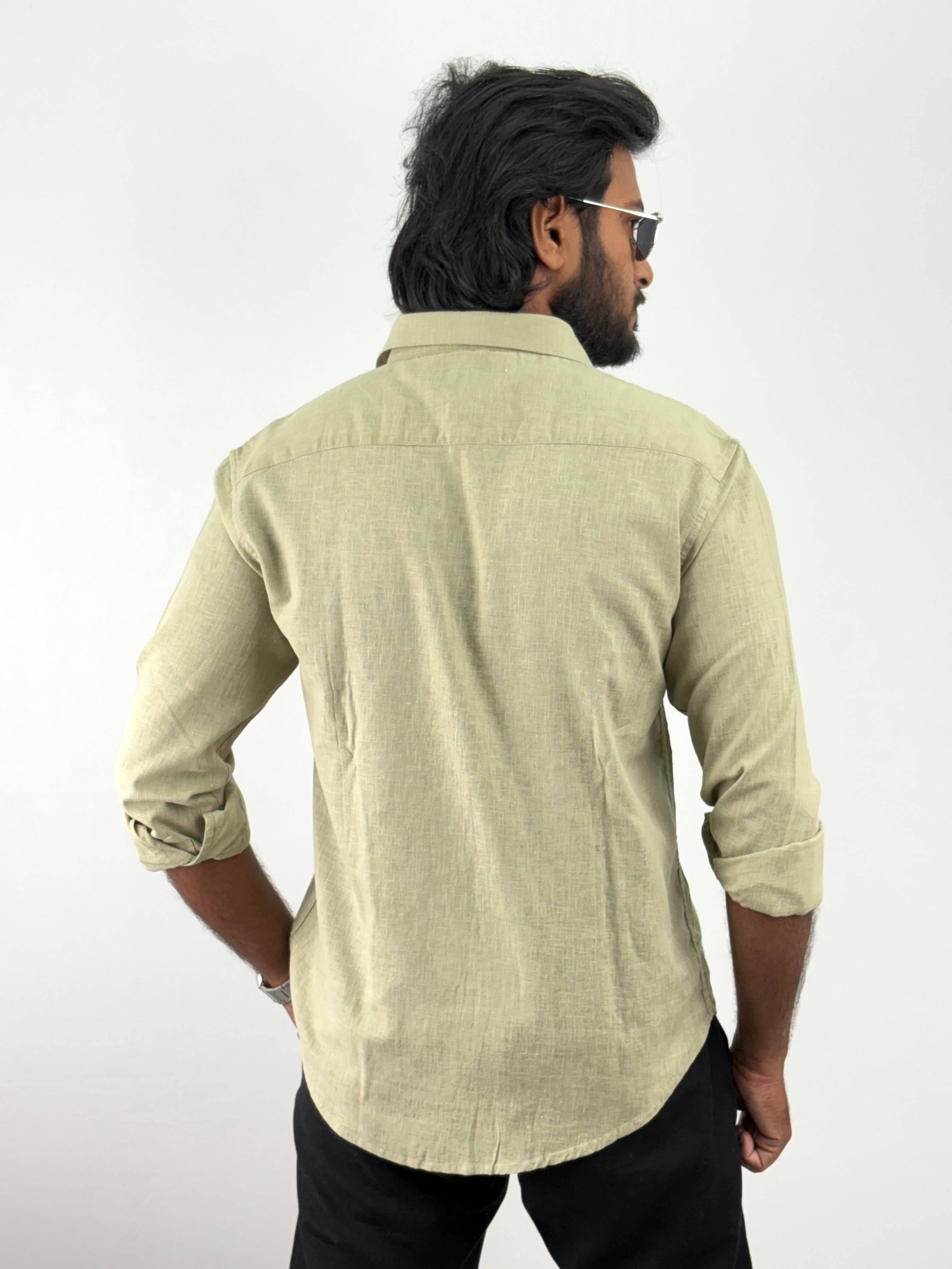 Green Linen Embroidery Shirts