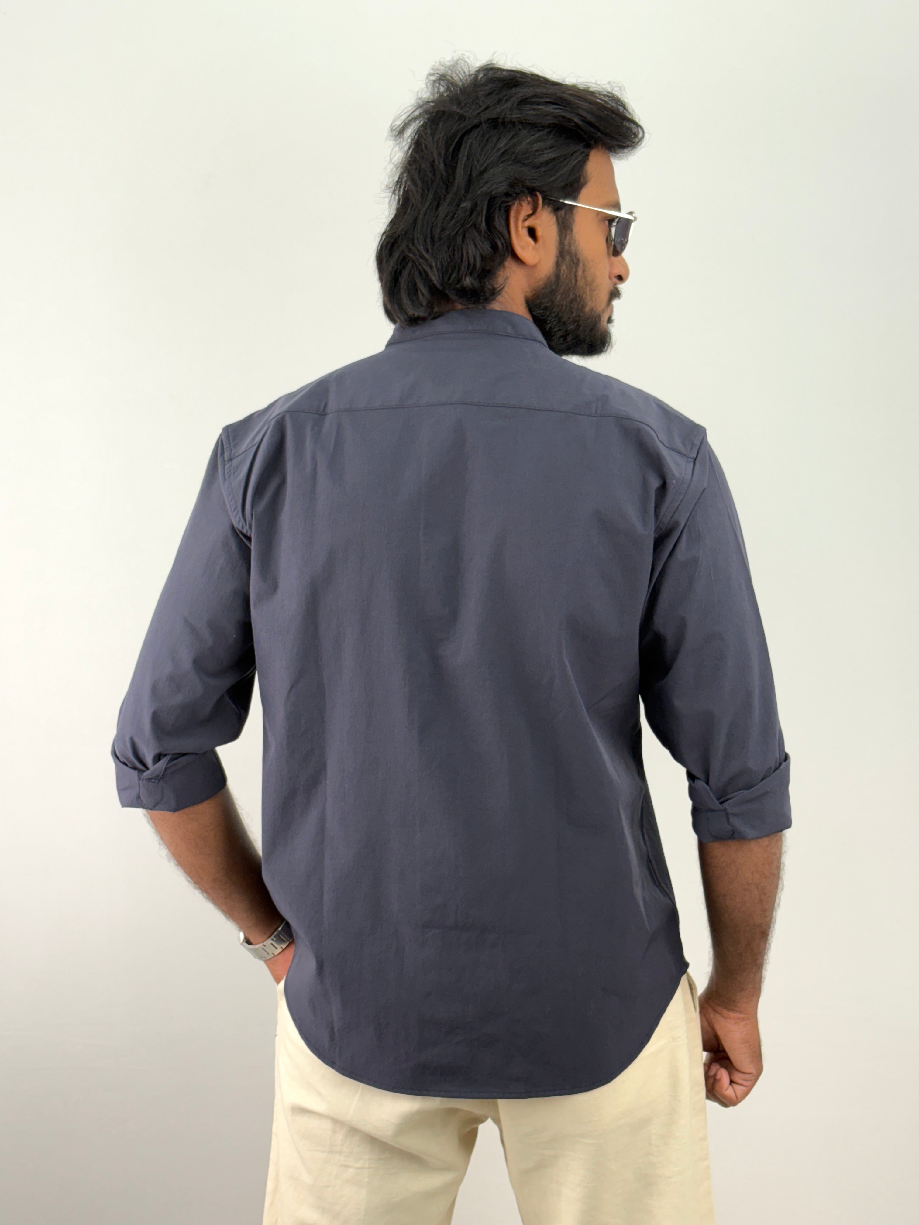 Navy Mandarin Collar Shirt