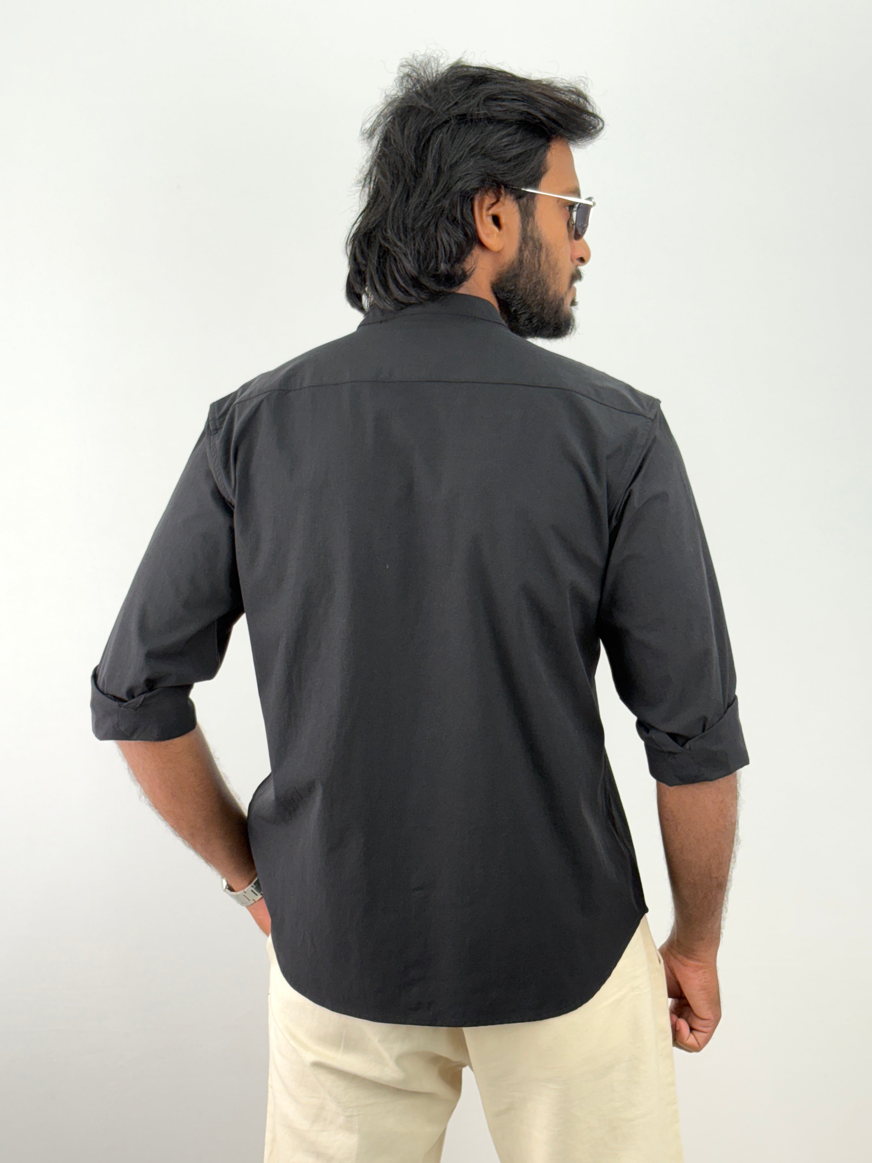 Black Mandarin Collar Shirt