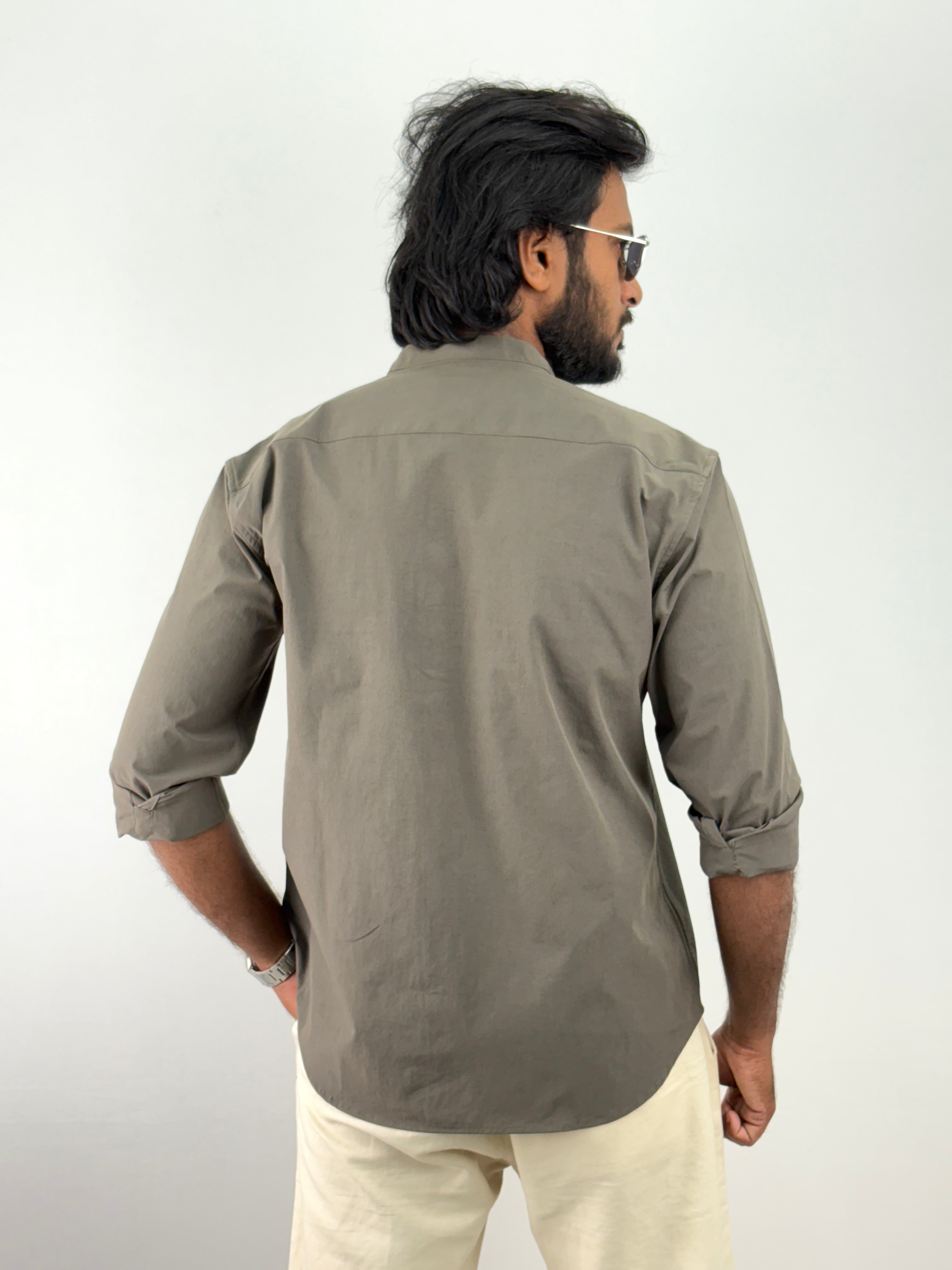 Olive Mandarin Collar Shirt