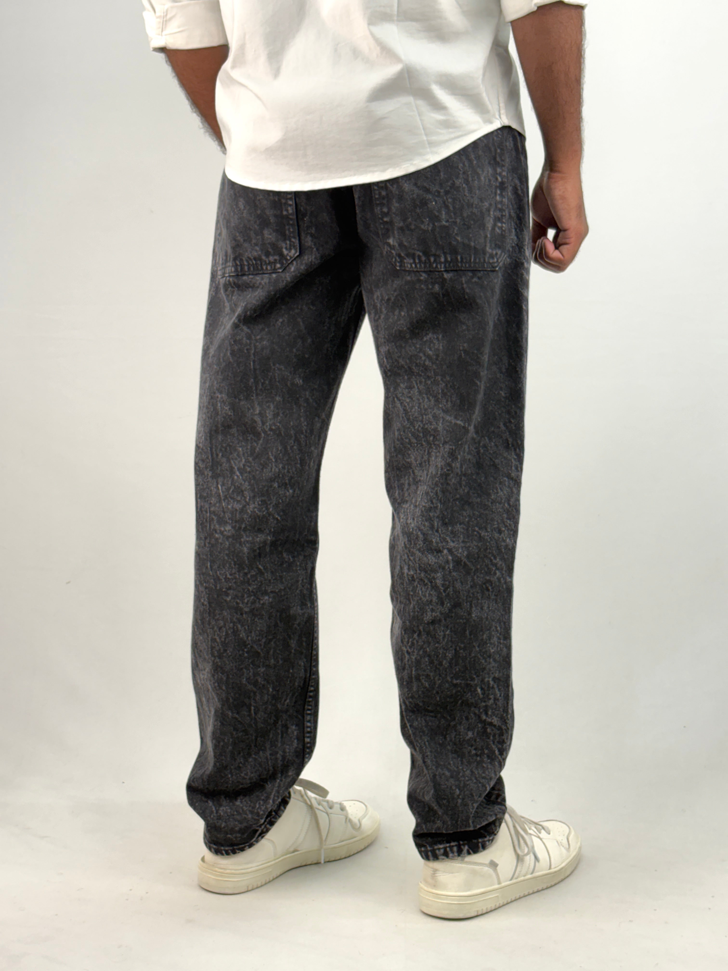 Black Acid Wash Semi Baggy Jean