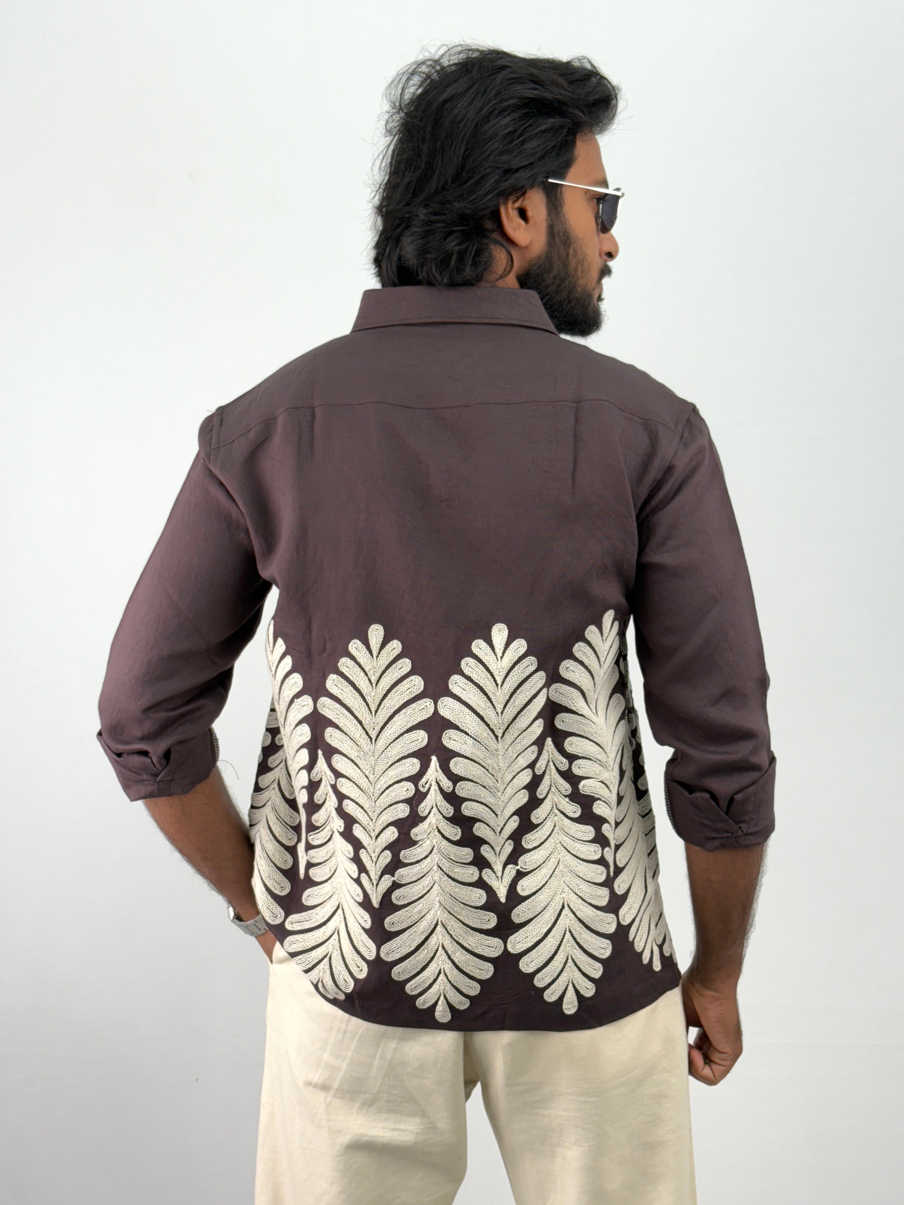 Dark Brown Embroidery Shirts