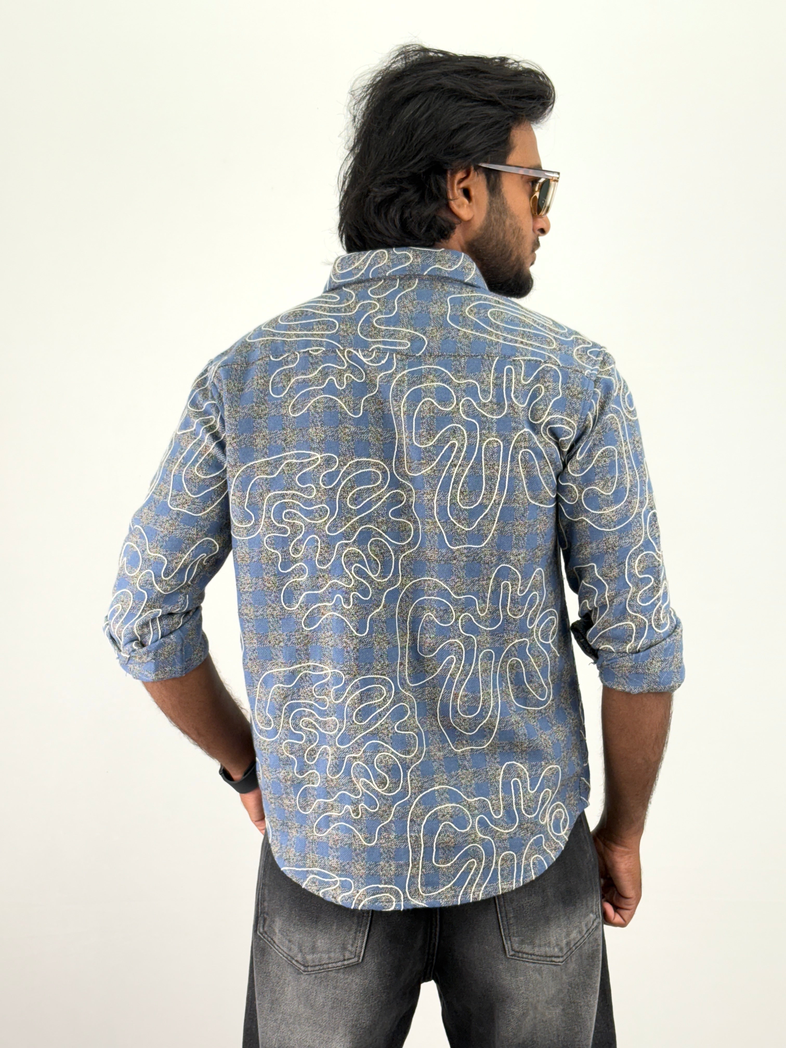 Blue Embroidery Flannel Shirt