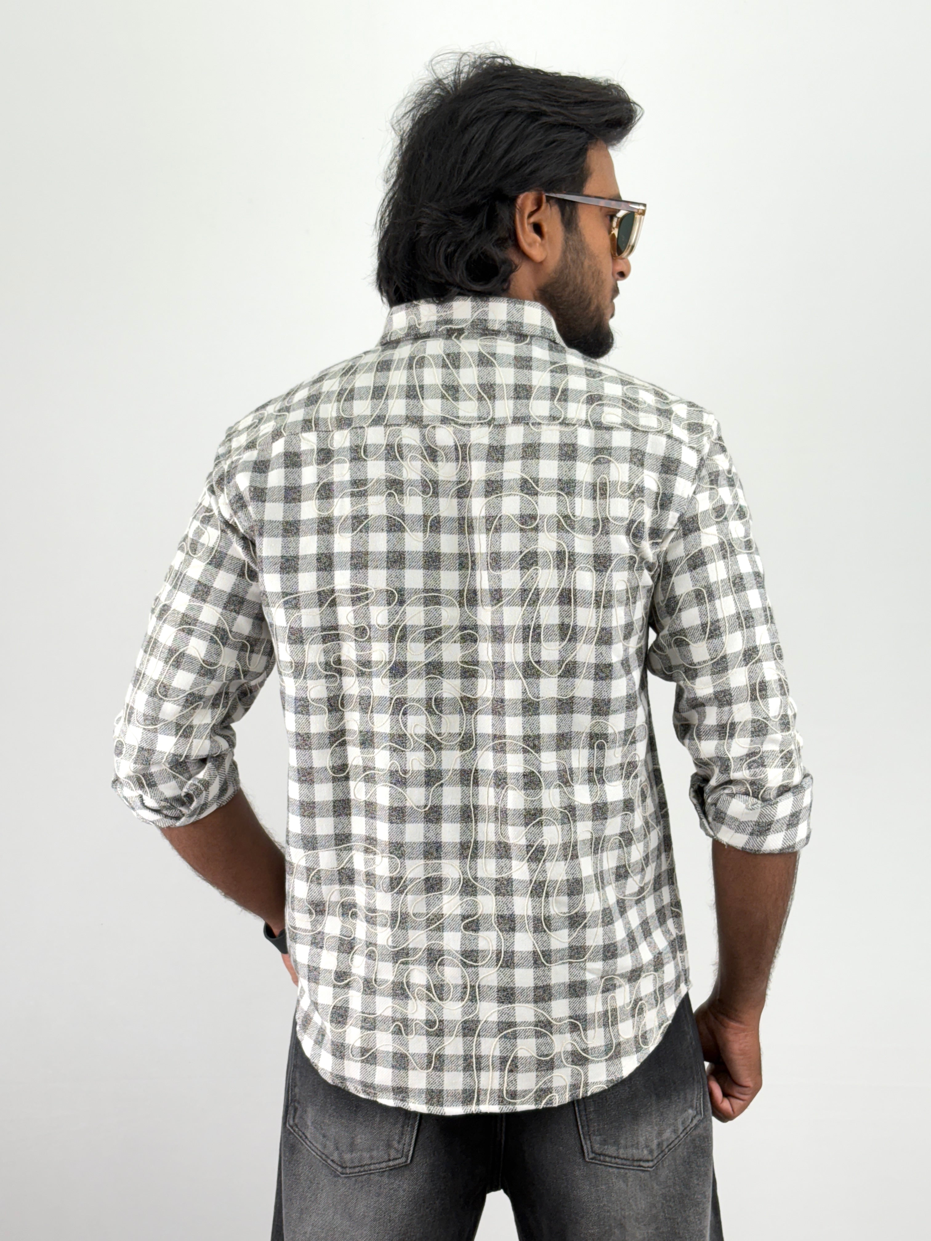 White Embroidery Flannel Shirt