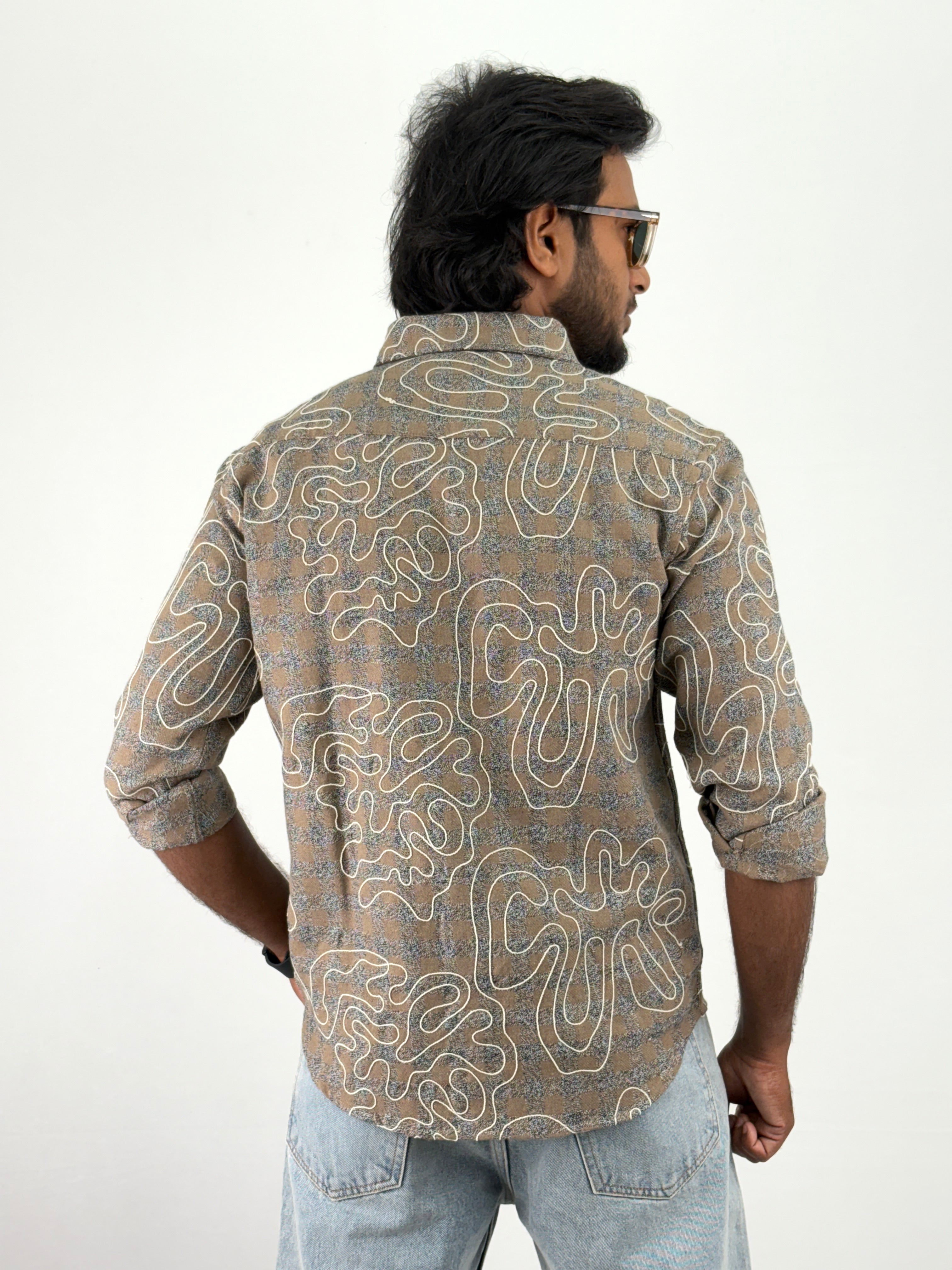 Brown Embroidery Flannel Shirt