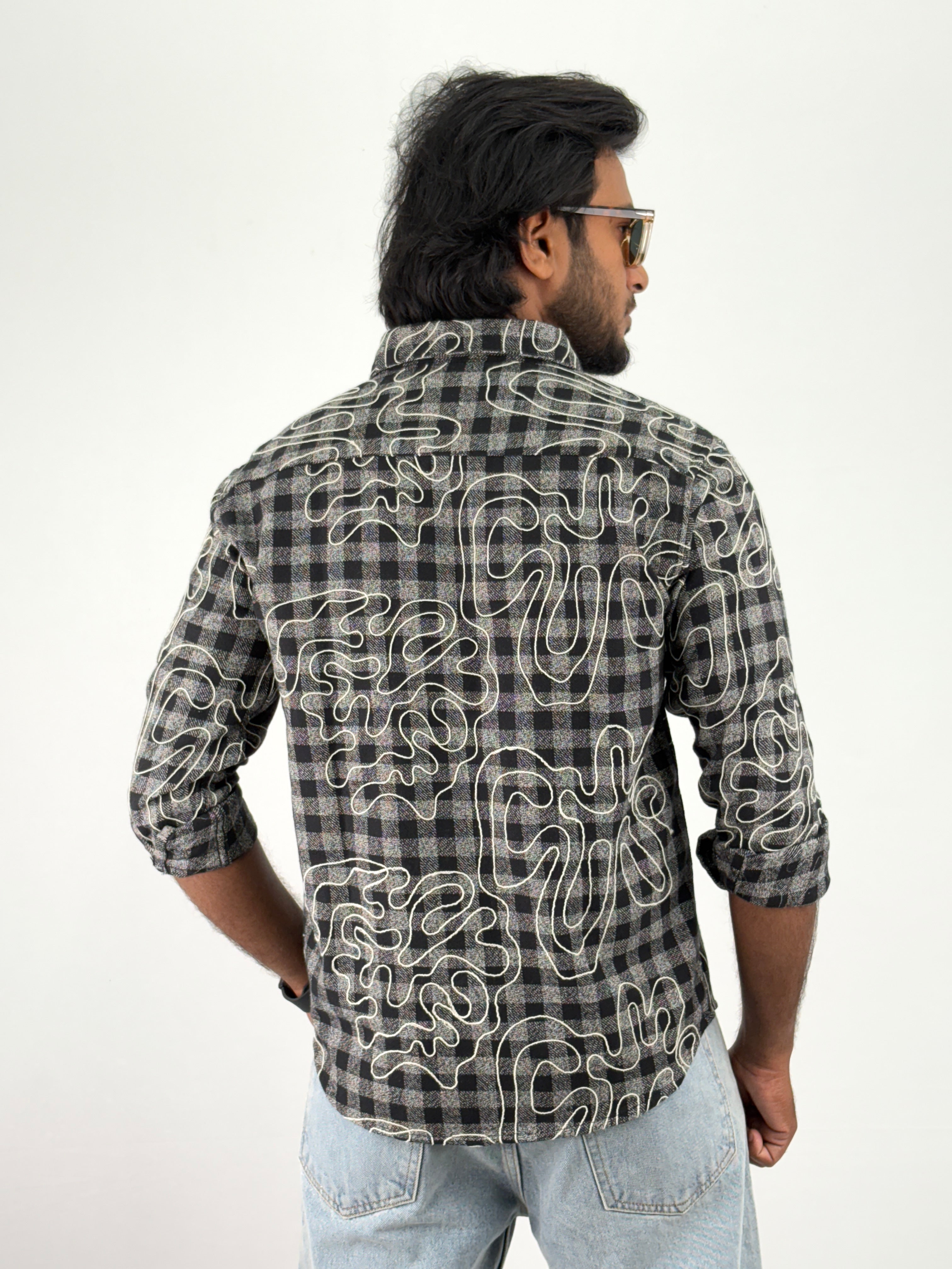 Black Embroidery Flannel Shirt