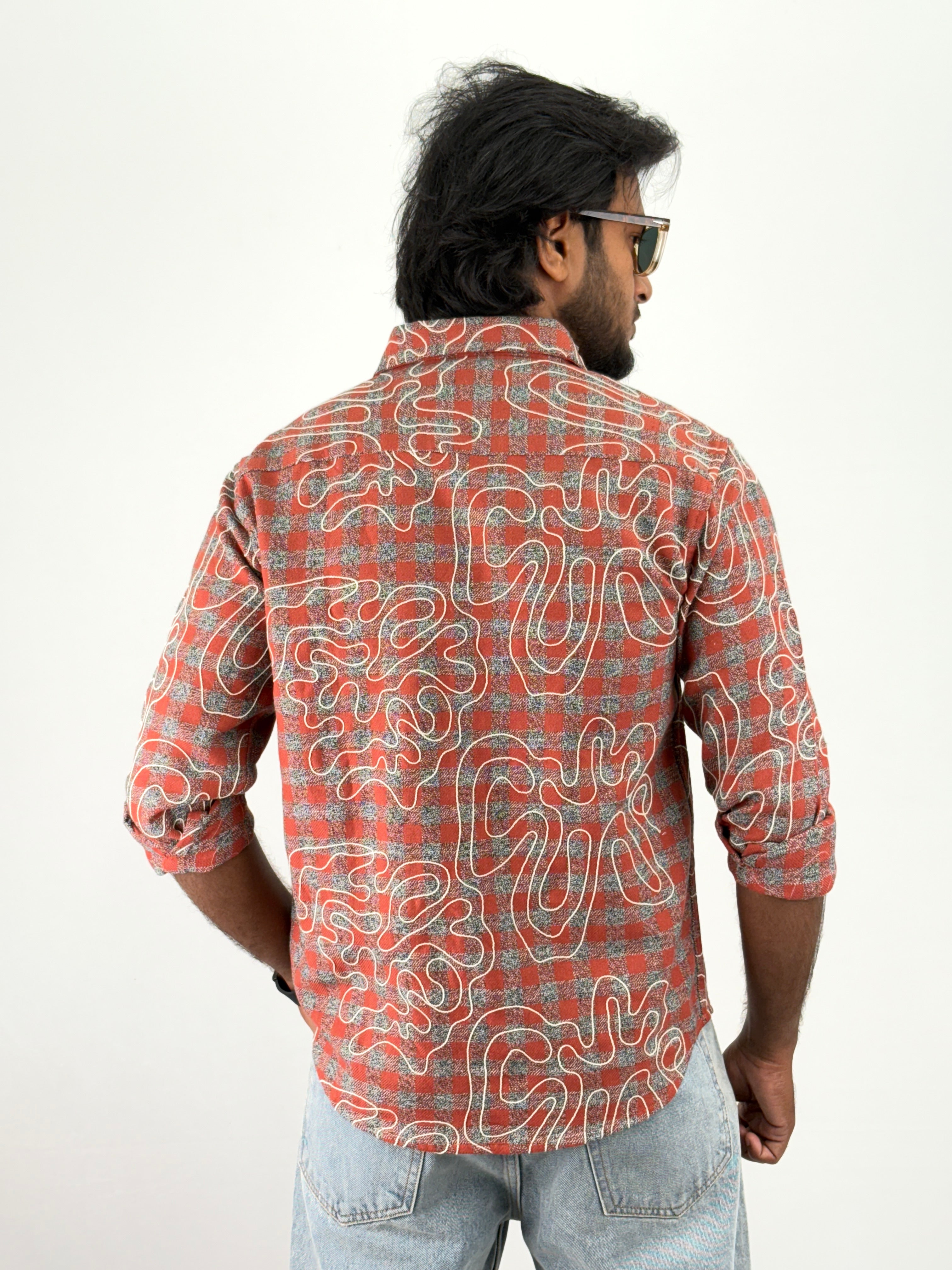 Red Embroidery Flannel Shirt