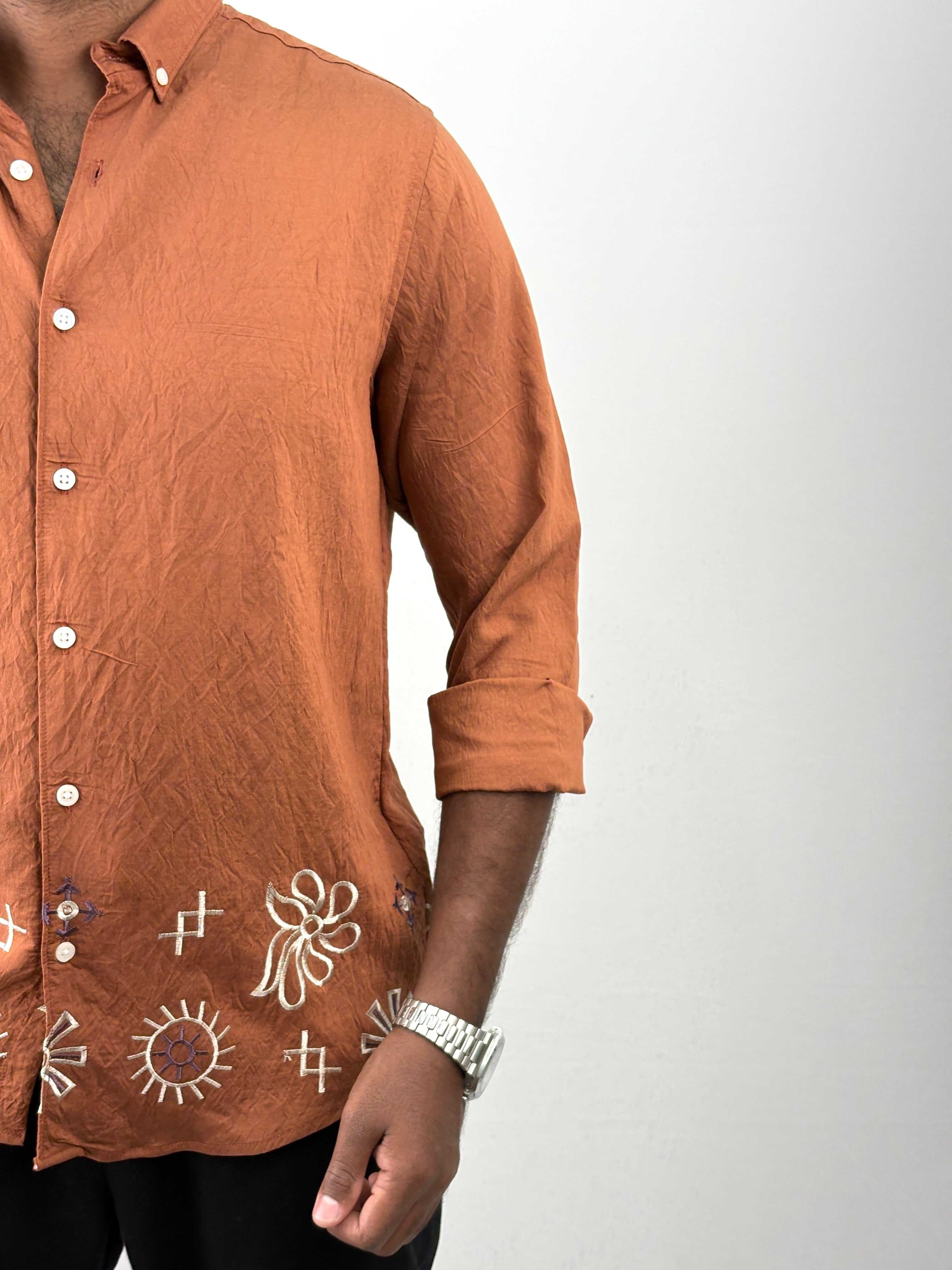 Rust Bottom Embroidery Shirt