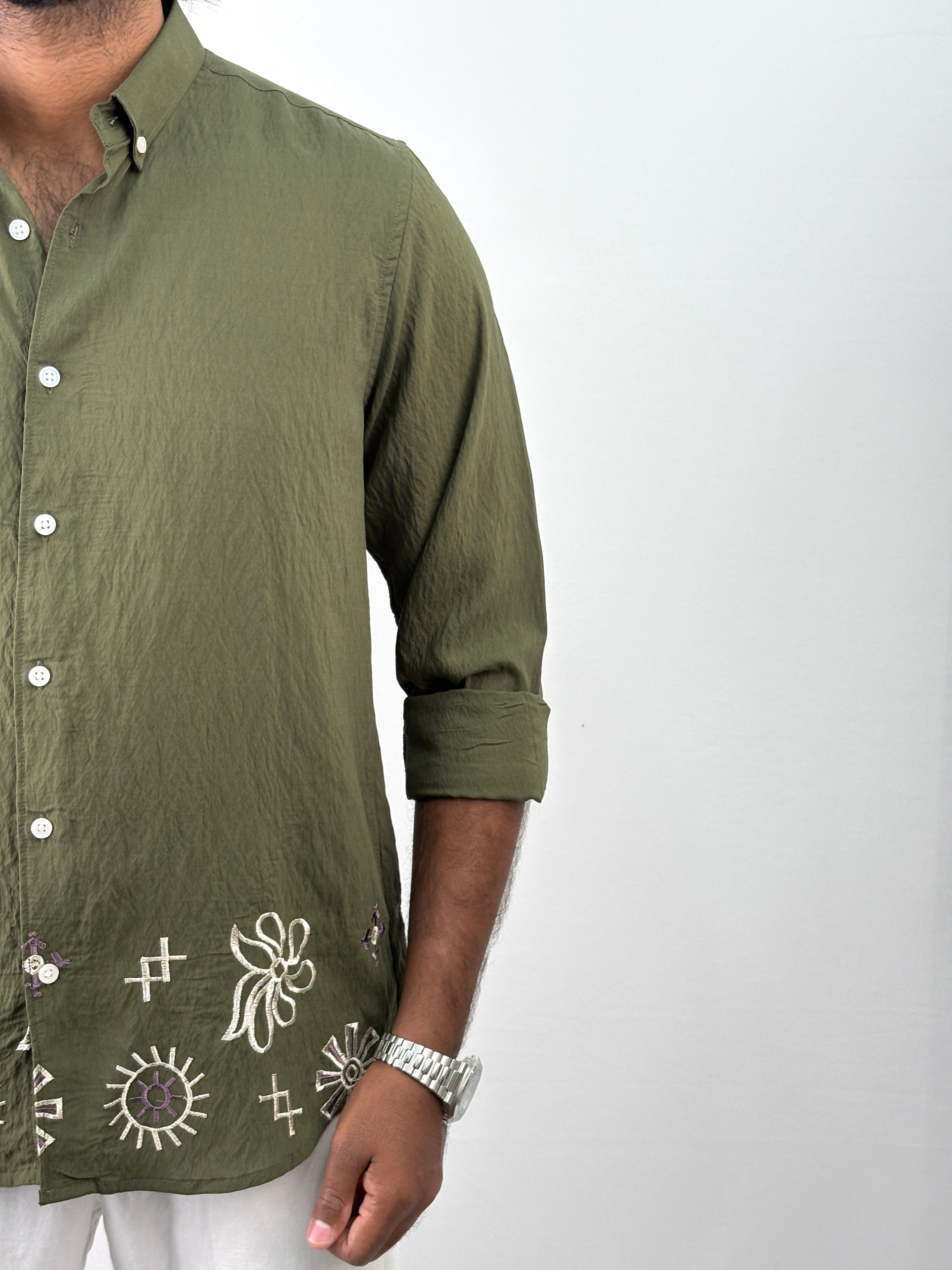 Dark Green Bottom Embroidery Shirt