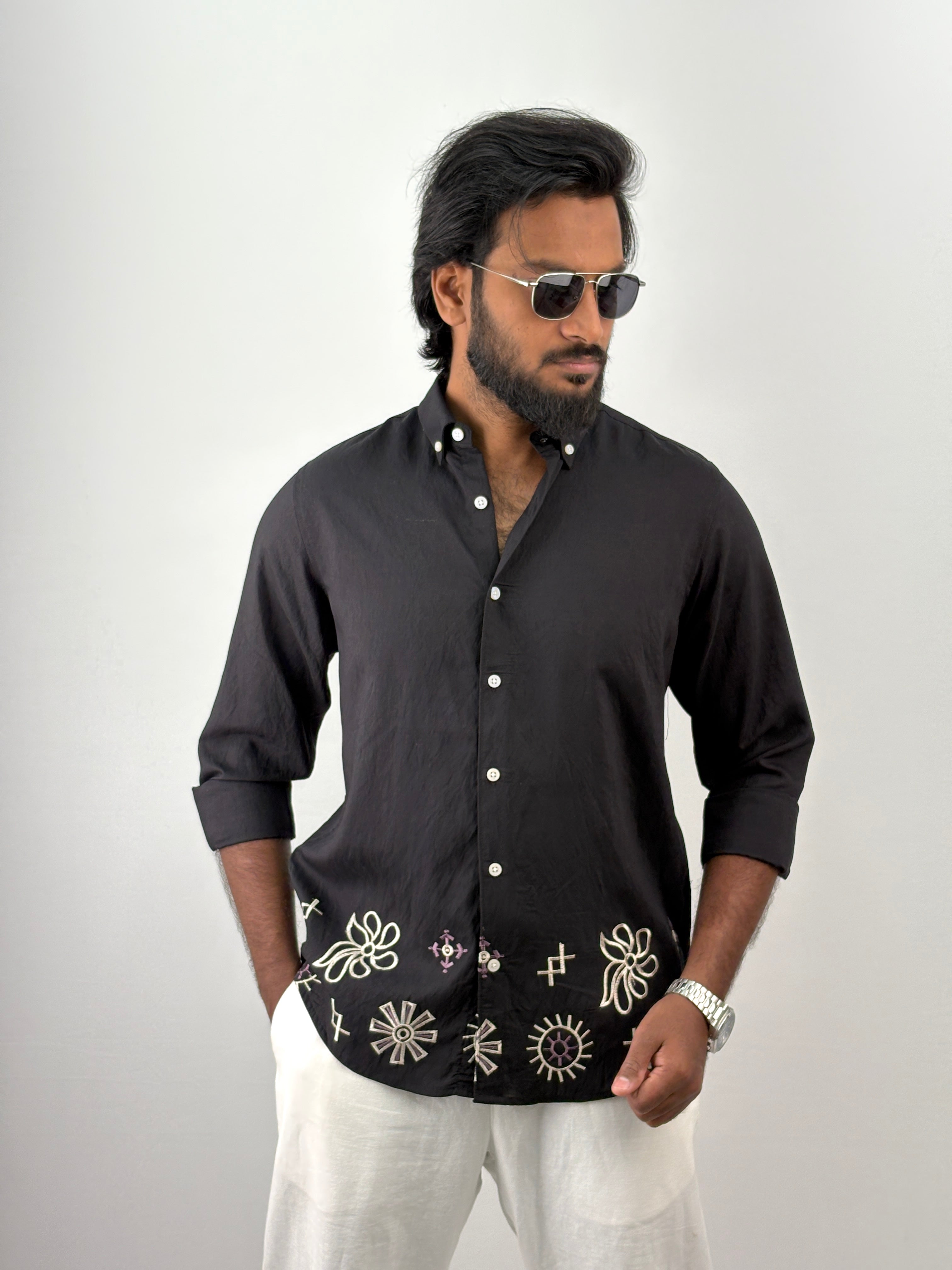 Black Bottom Embroidery Shirt