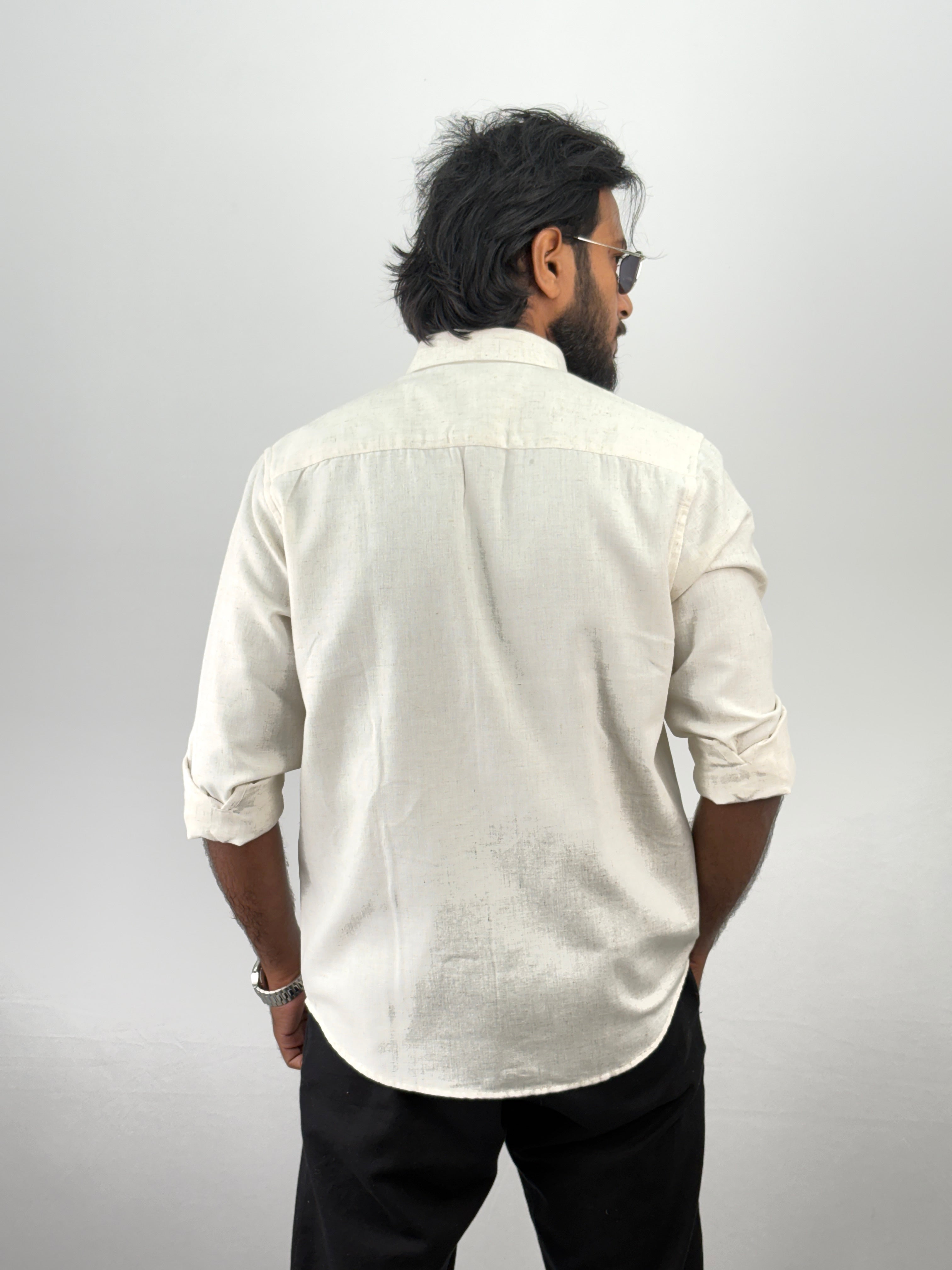 Beige Green Linen Embroidery Shirt 4