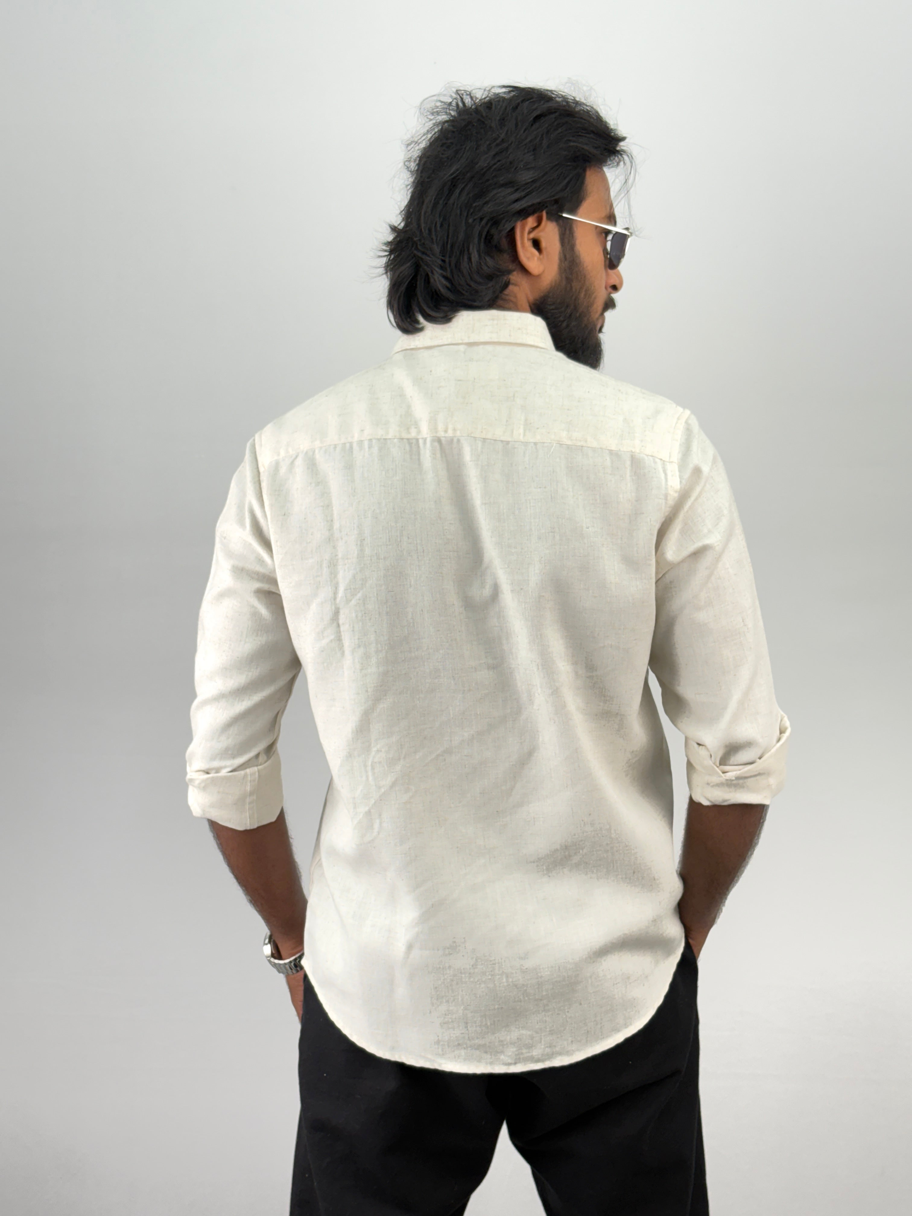 Beige Green Linen Embroidery Shirt 10