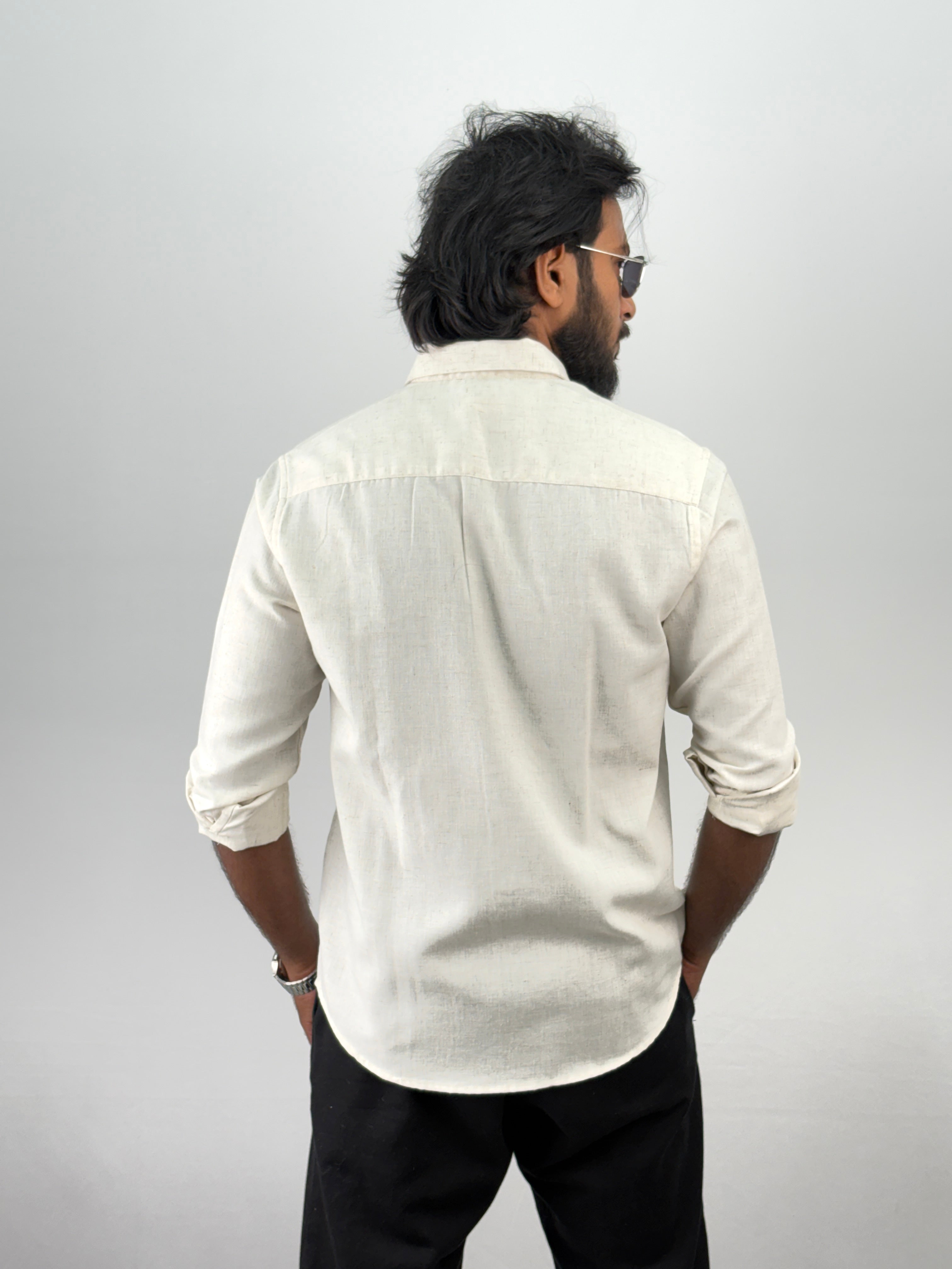 Beige Green Linen Embroidery Shirt 12