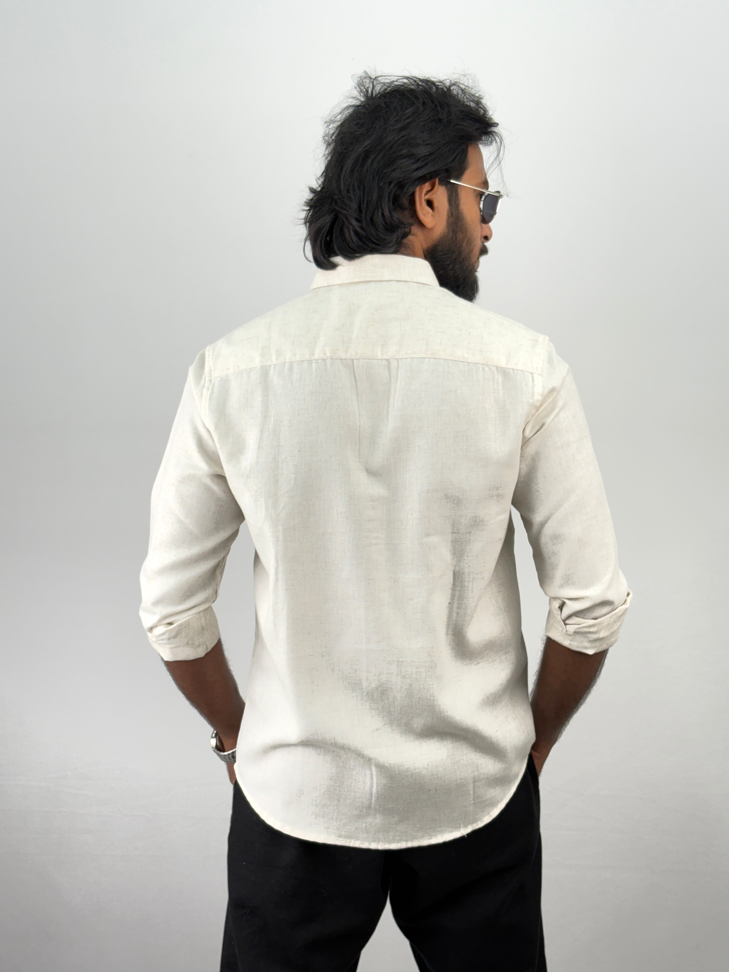 Beige Olive Linen Embroidery Shirt 13