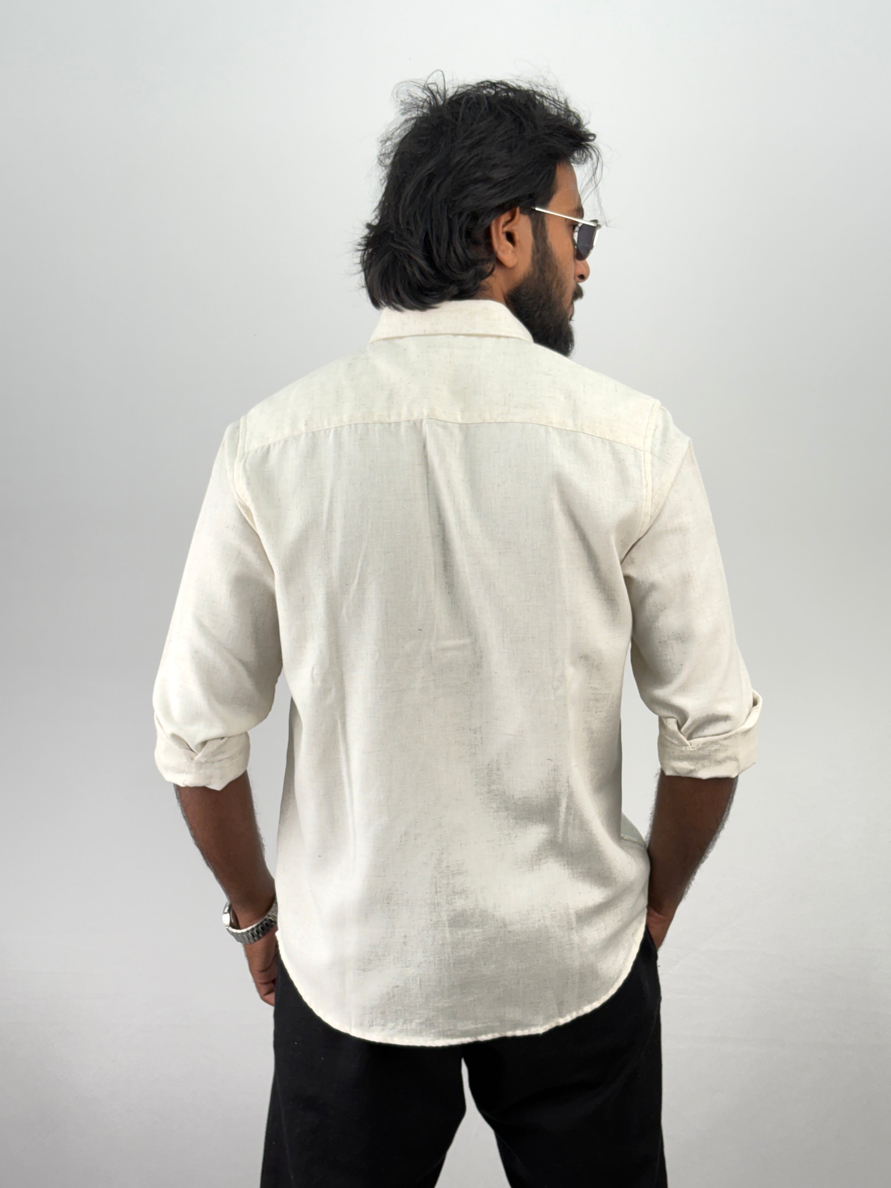 Beige Green Linen Embroidery Shirt 13