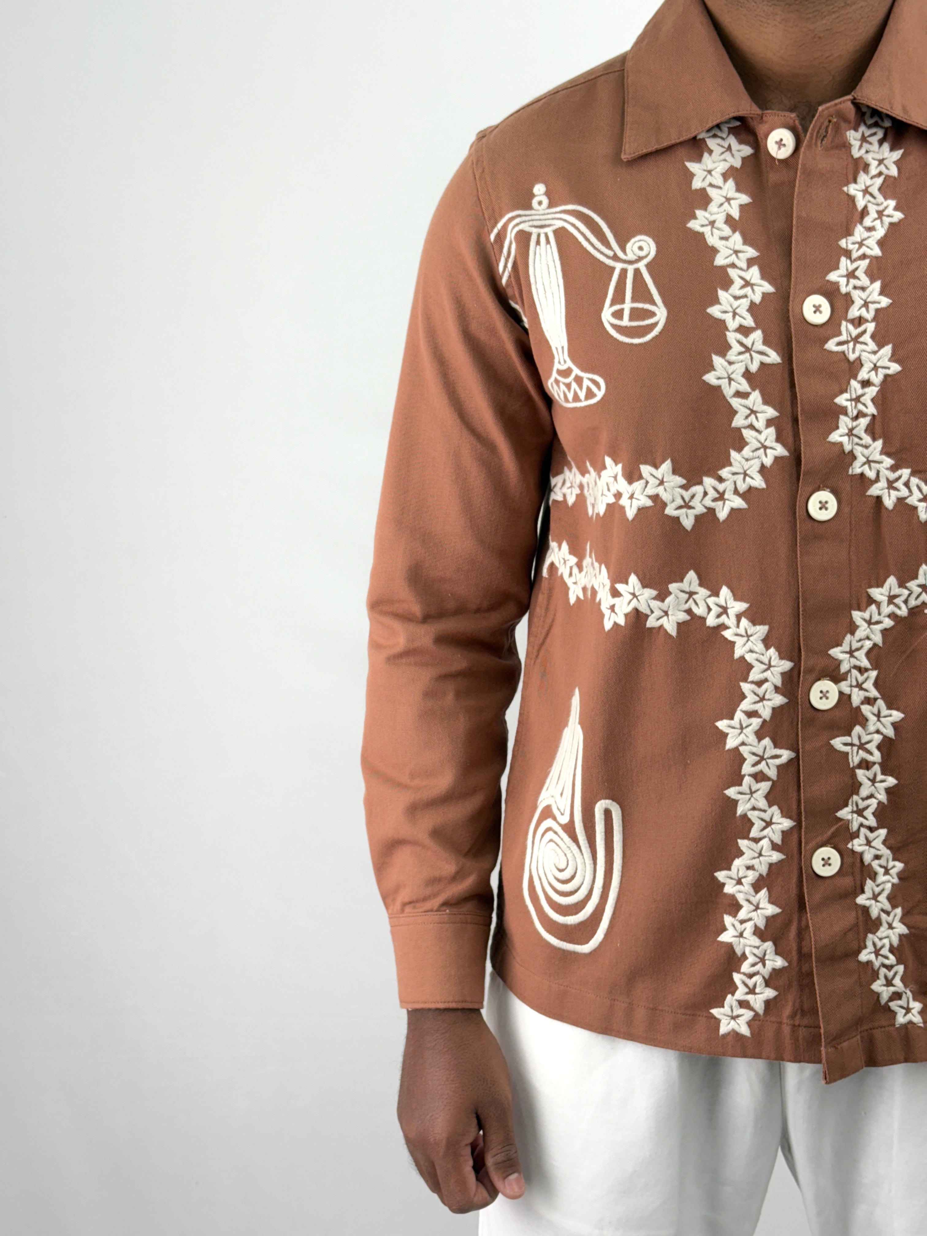 Rust Embroidery Shacket