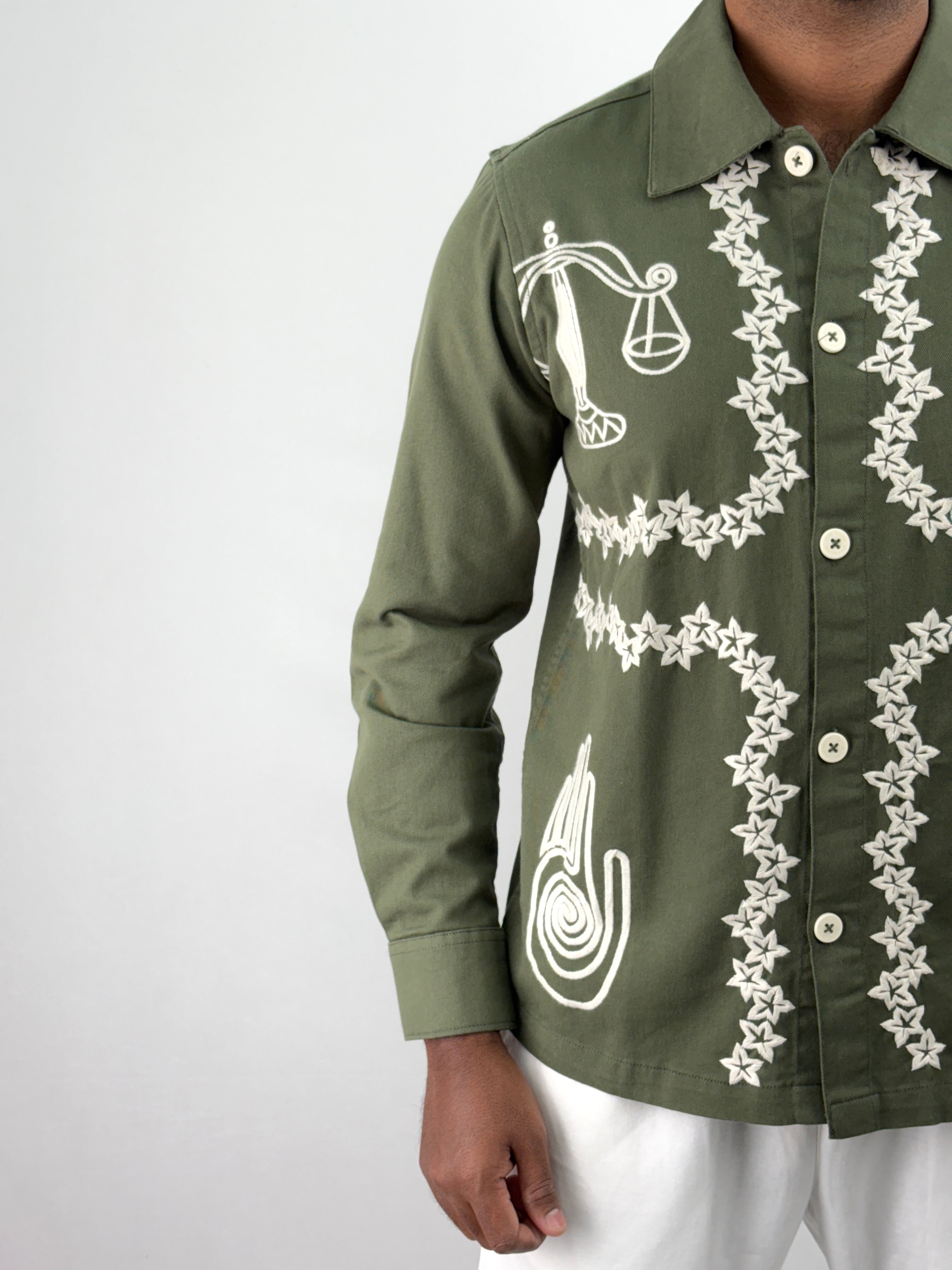 Olive Embroidery Shacket