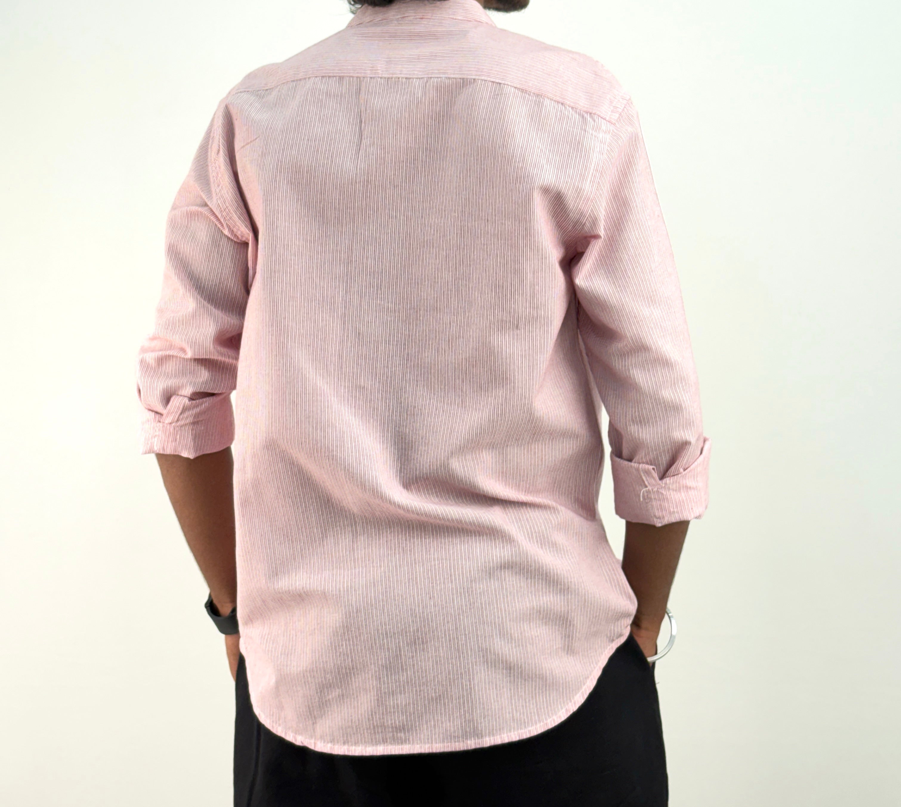Pink Mandarin Collar Stripe Shirt