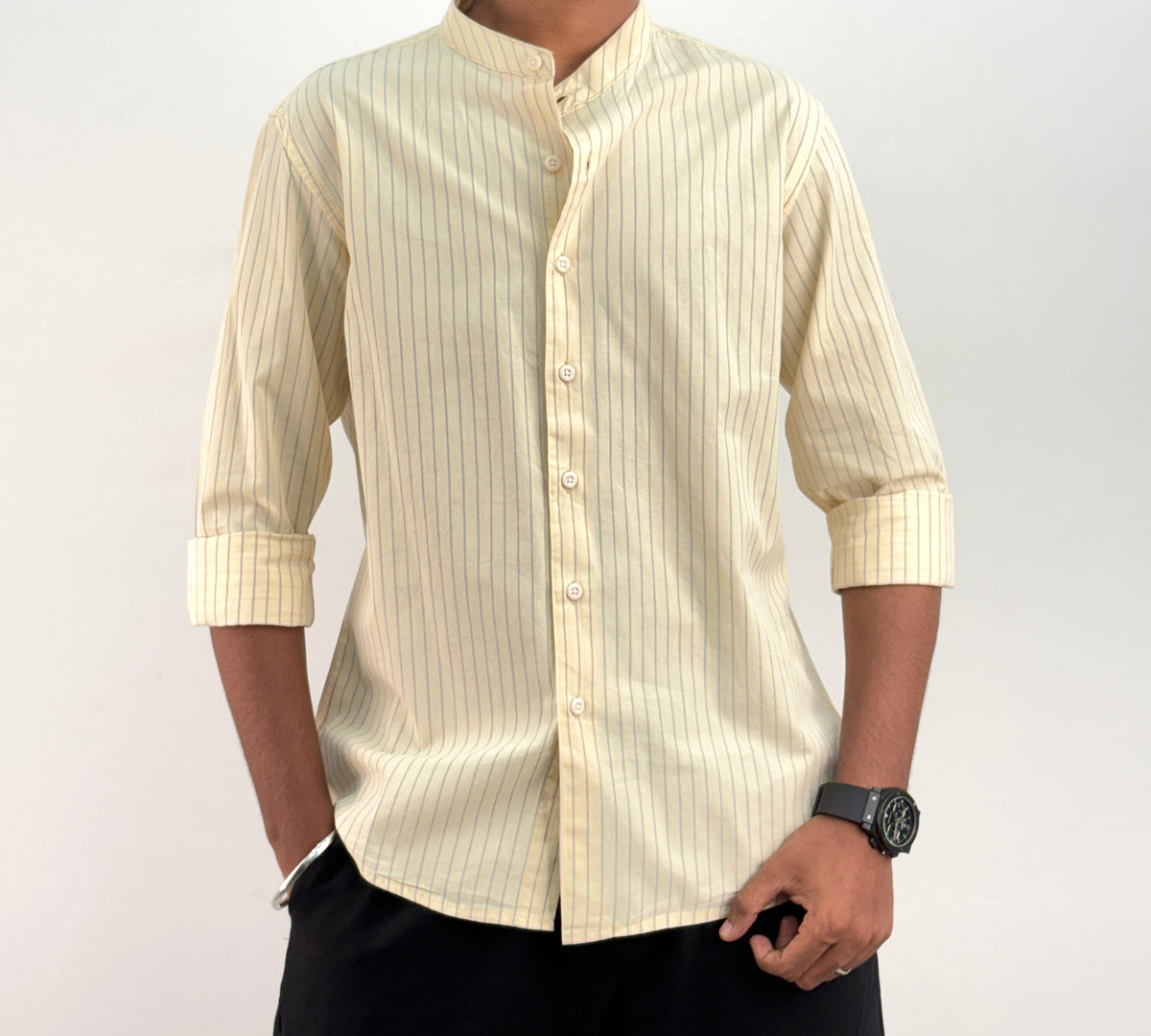 Sandel Mandarin Collar Stripe Shirt