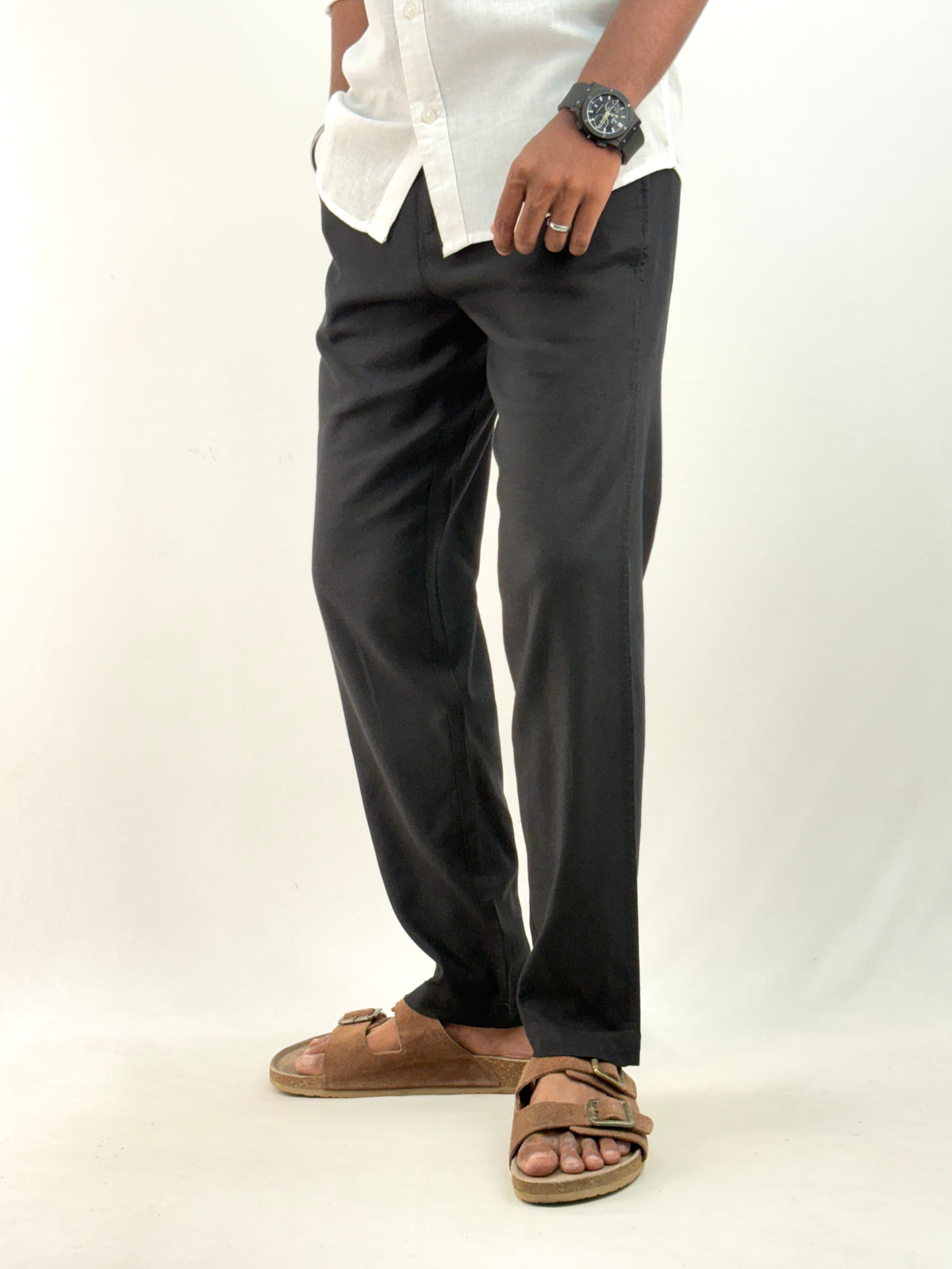 Black Slim Fit Linen Pant 1