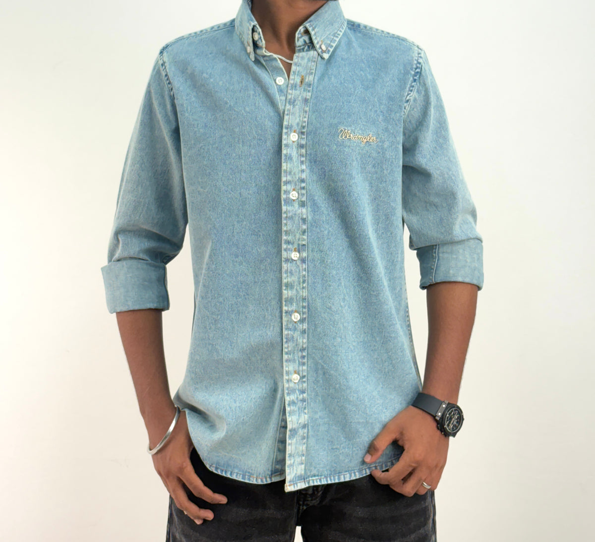 Teal Blue Denim Shirt