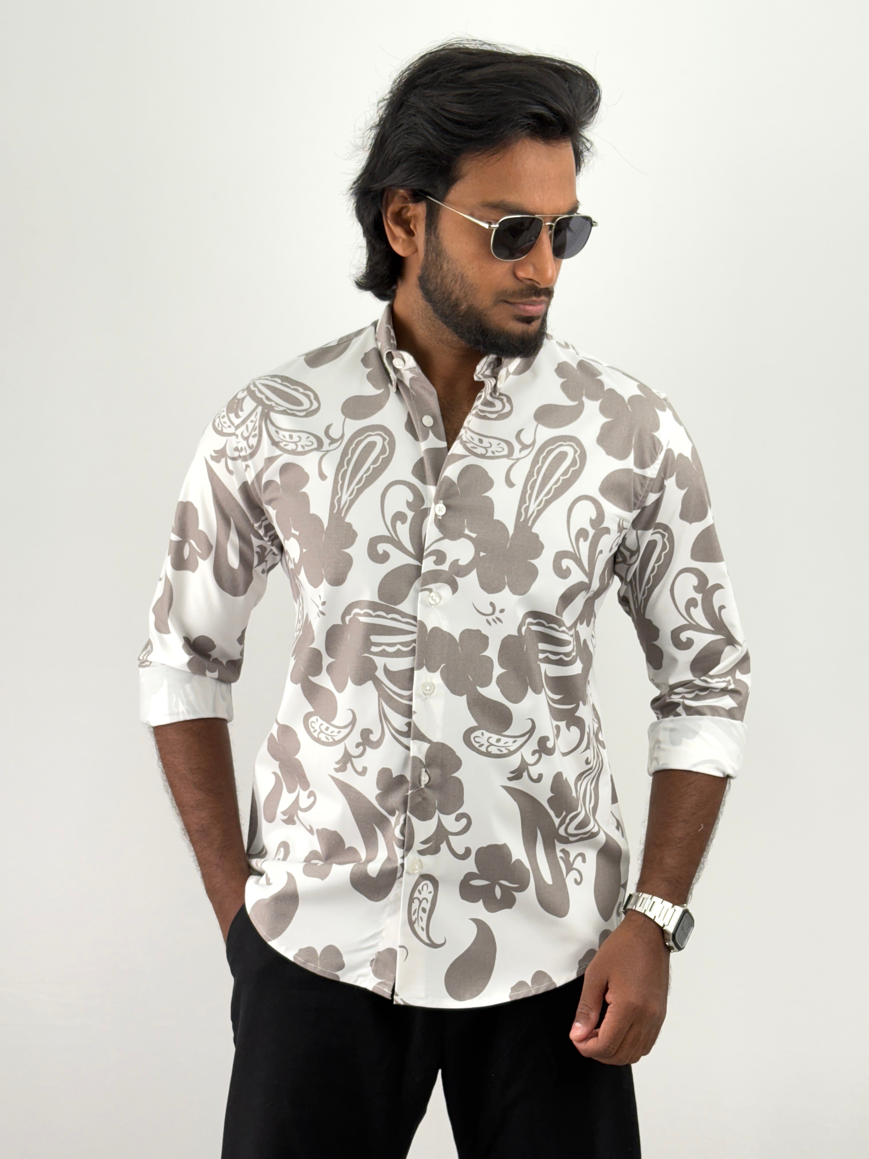 White Brown Printed Shirts