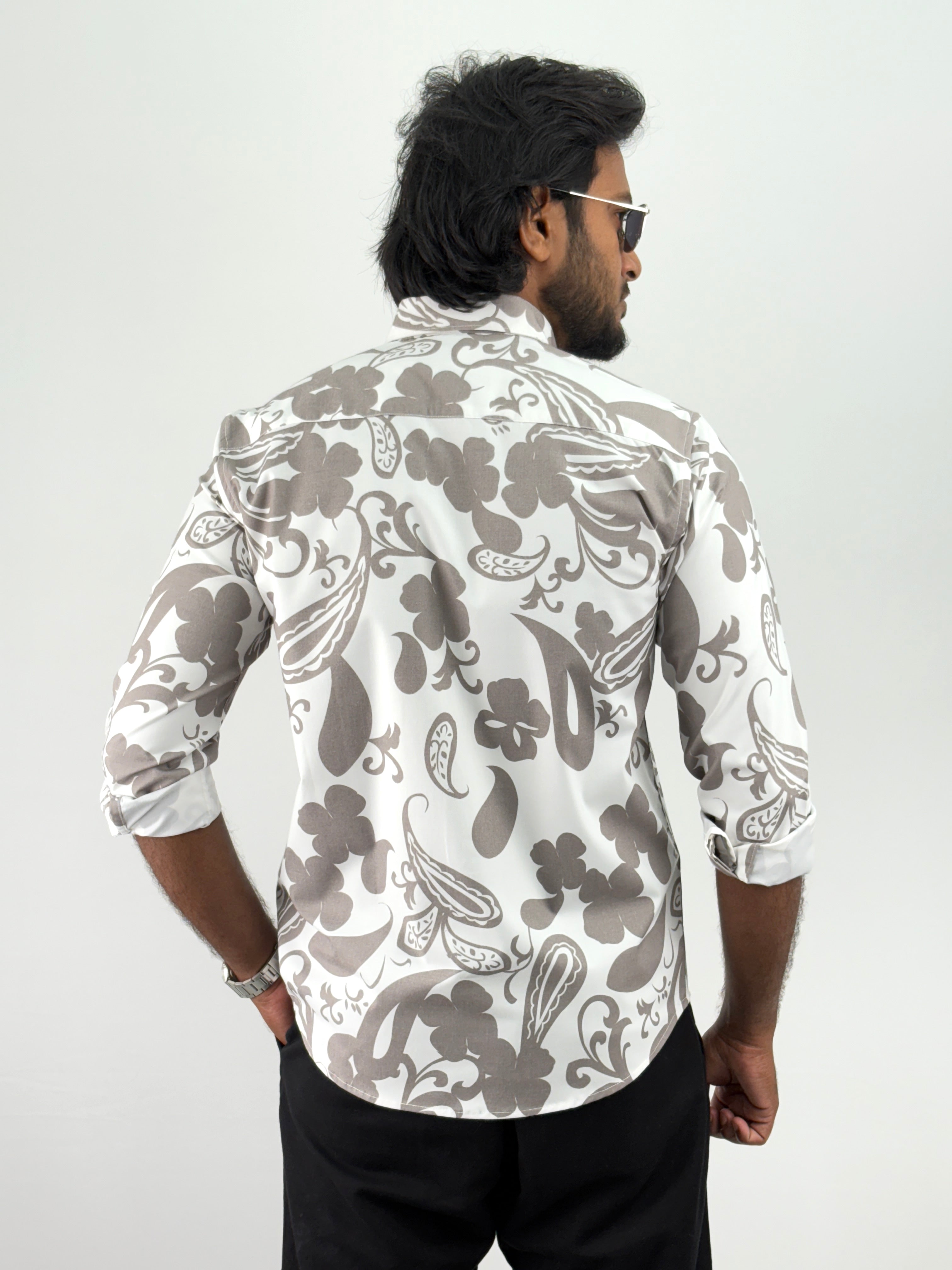 White Brown Printed Shirts