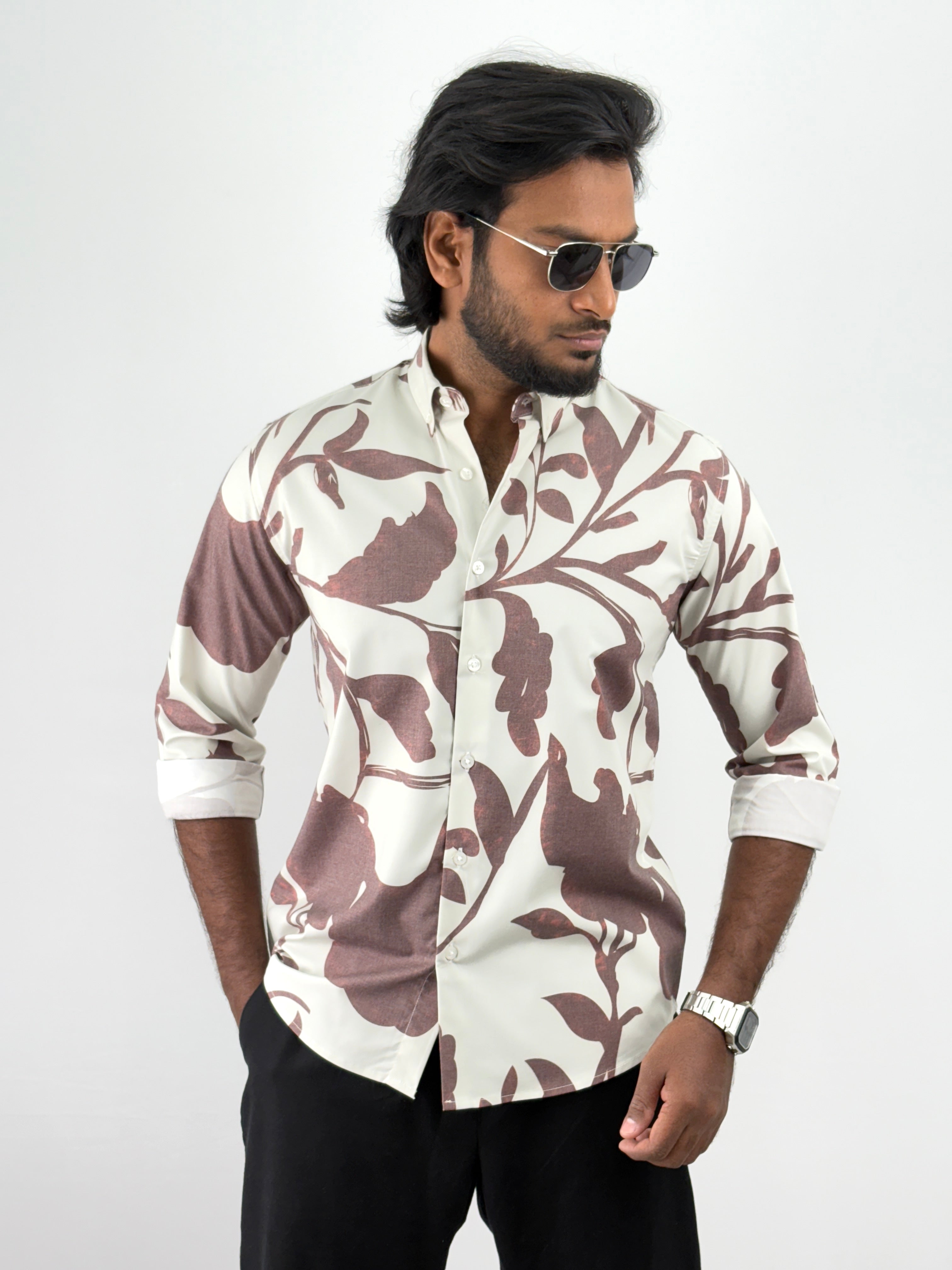 Beige Maroon Printed Shirts