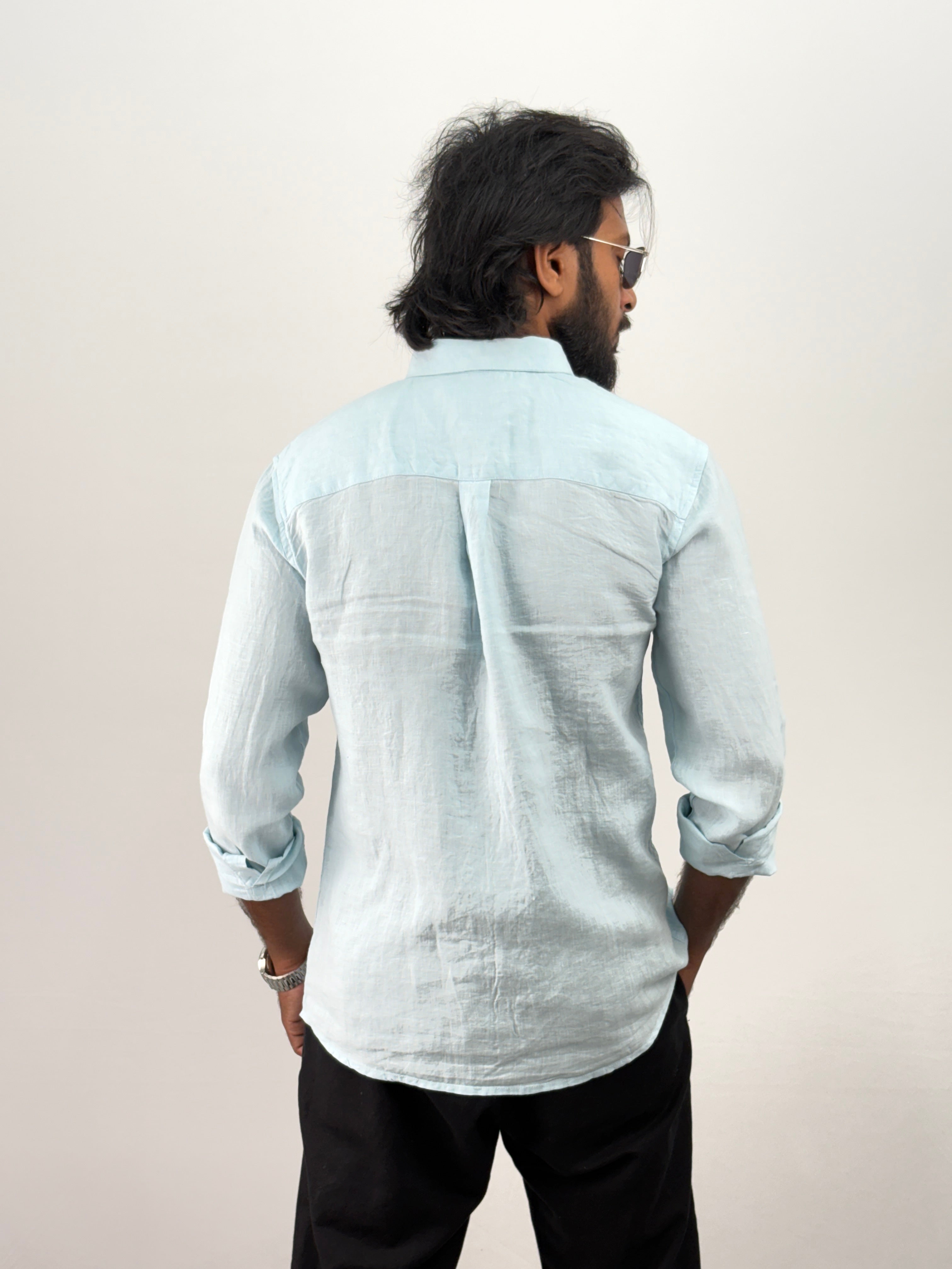 Ice Blue pure Linen Shirt 2
