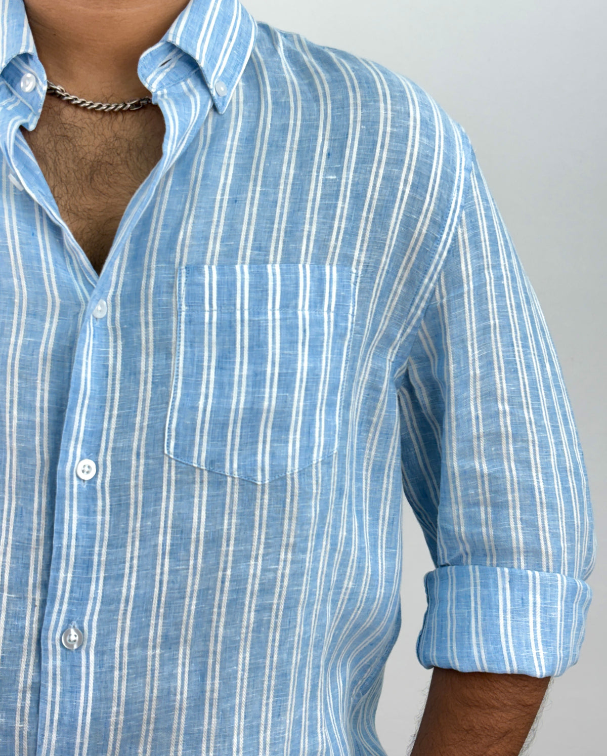 Light Blue Pure Linen Stripe Shirt