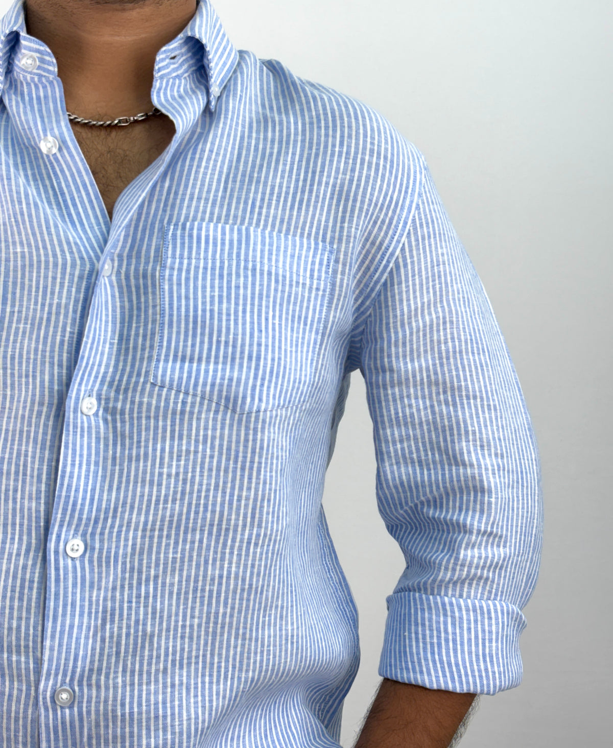Blue Pure Linen Stripe Shirt